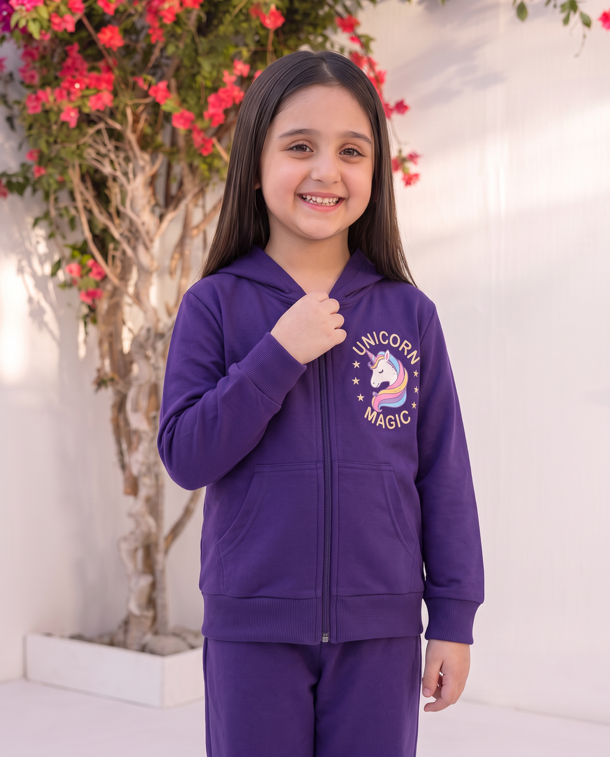 Unicorn Magic Kids Zip-Up Hoodie & Pant Set – Purple