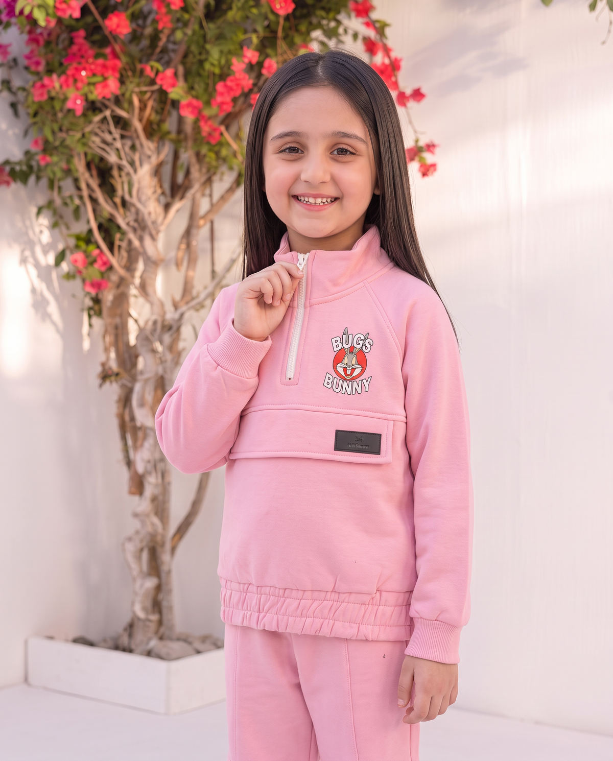 Kids Pink Bugs Bunny Tracksuit – Cozy Winter Sweatshirt & Trouser Set for Girls