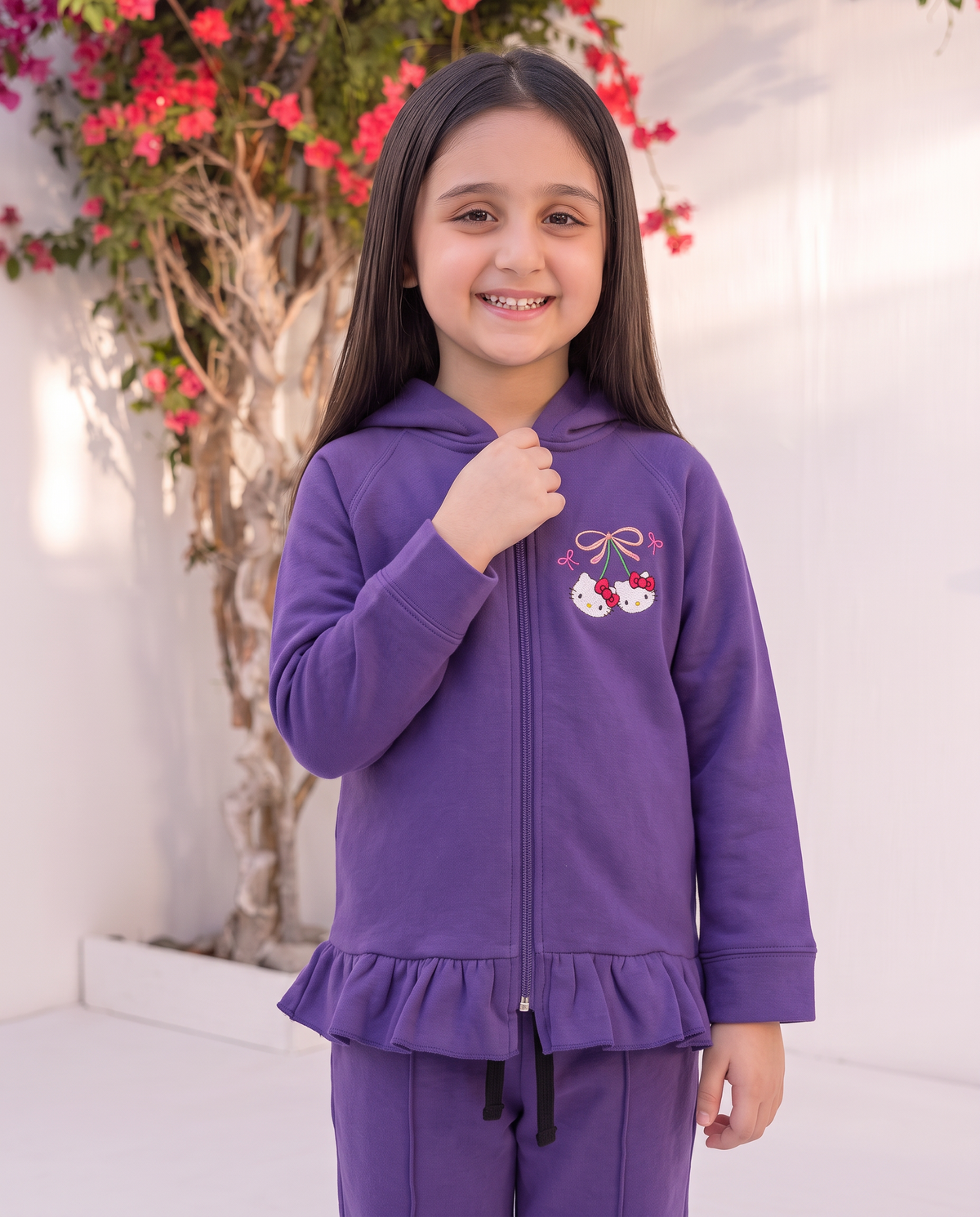 Cute Kitty Bow Kids Zipper Set – Purple