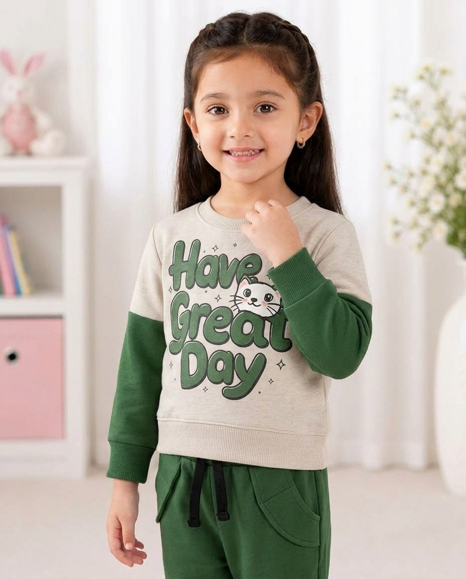 Have a Great Day Kids Tracksuit – Green & White