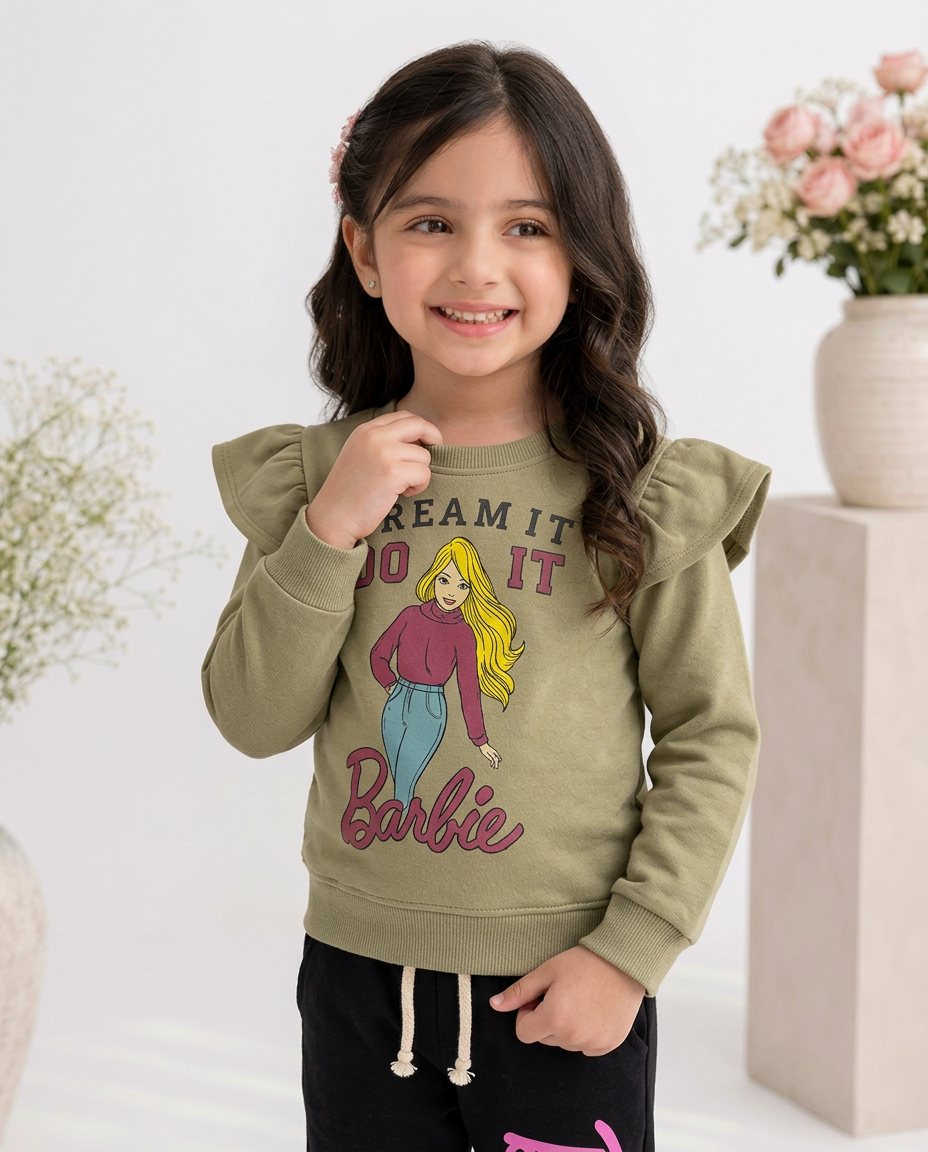 Baby Girls Frill Sleeves Barbie print Outfit Premium Quality 2 pcs Set