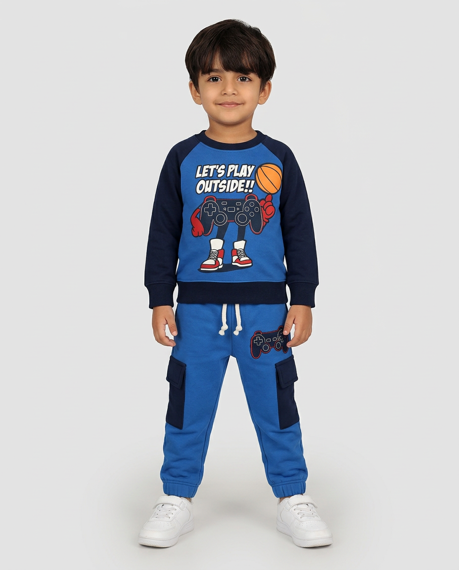 Let’s Play Outside Kids Tracksuit – Blue & Navy
