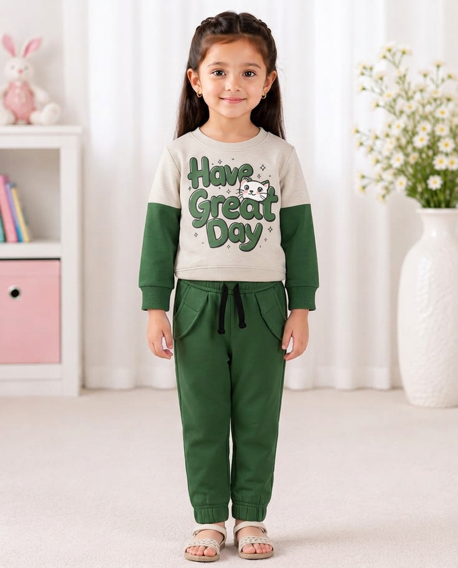 Have a Great Day Kids Tracksuit – Green & White