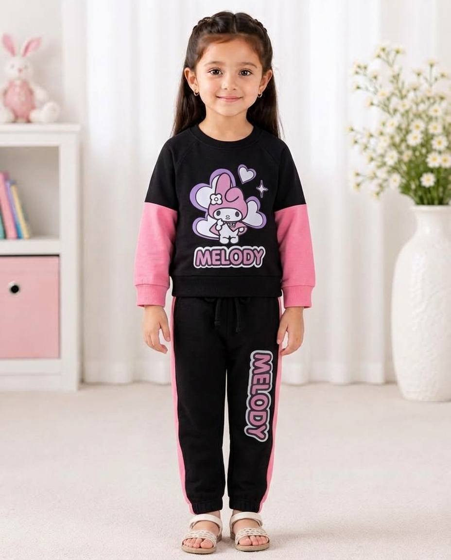 Melody Kids Tracksuit – Black & Pink Cute Character Set