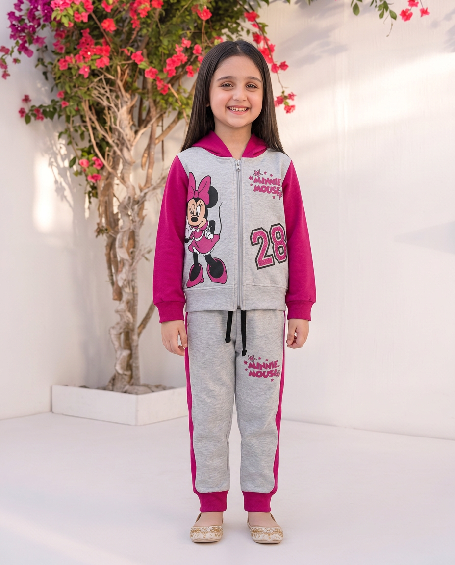 Kids Minnie Mouse Hoodie Set – 2-Piece Fleece Outfit with Zip-Up Hooded Sweatshirt & Matching Pants
