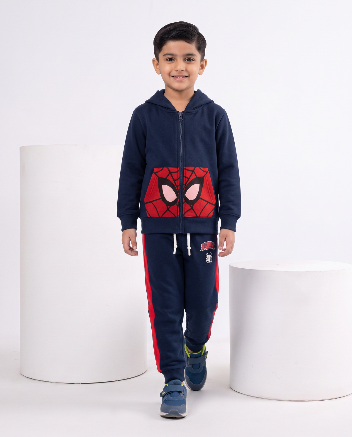 Red & Navy Blue Spider Man Pocket Hoodie With Panel Trouser 2pcs Premium Quality Set