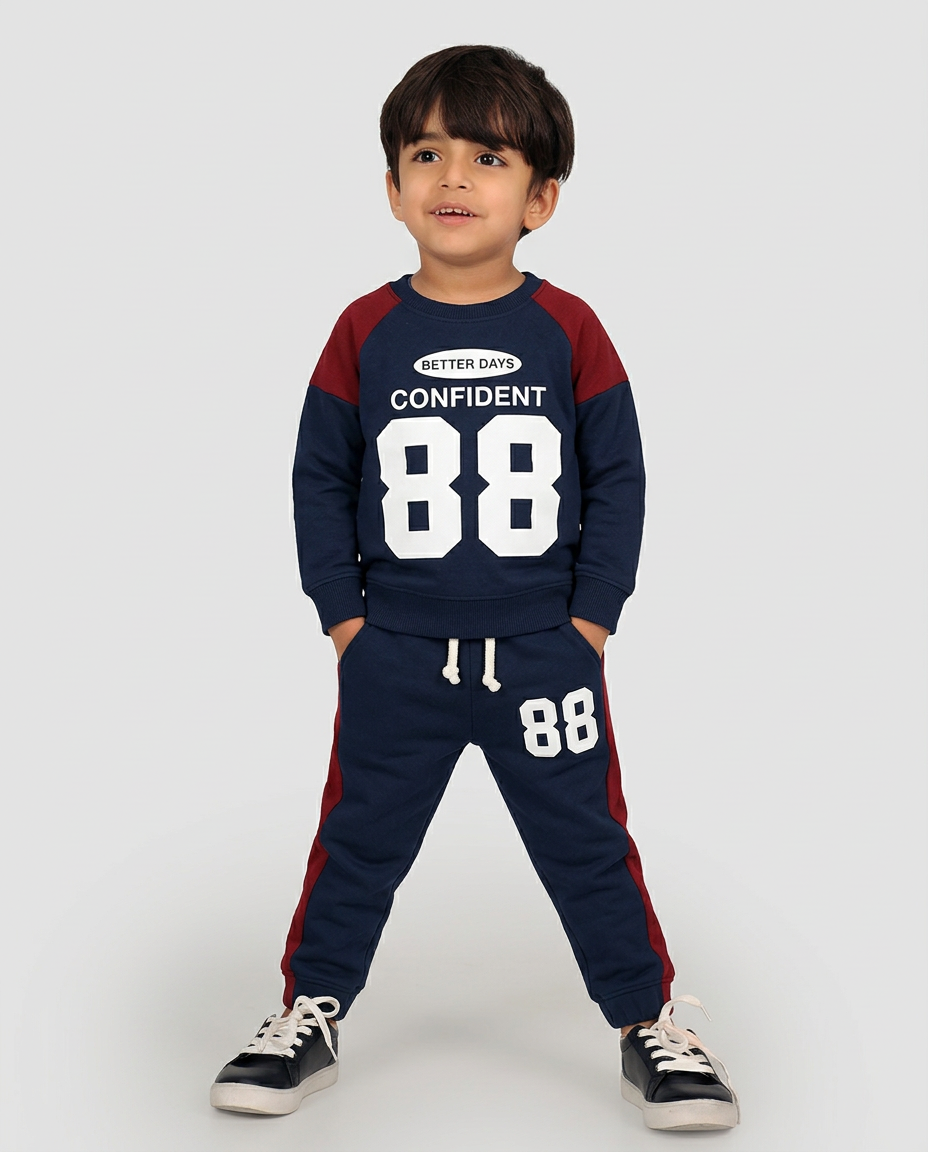 Confident 88 Kids Tracksuit – Navy & Red