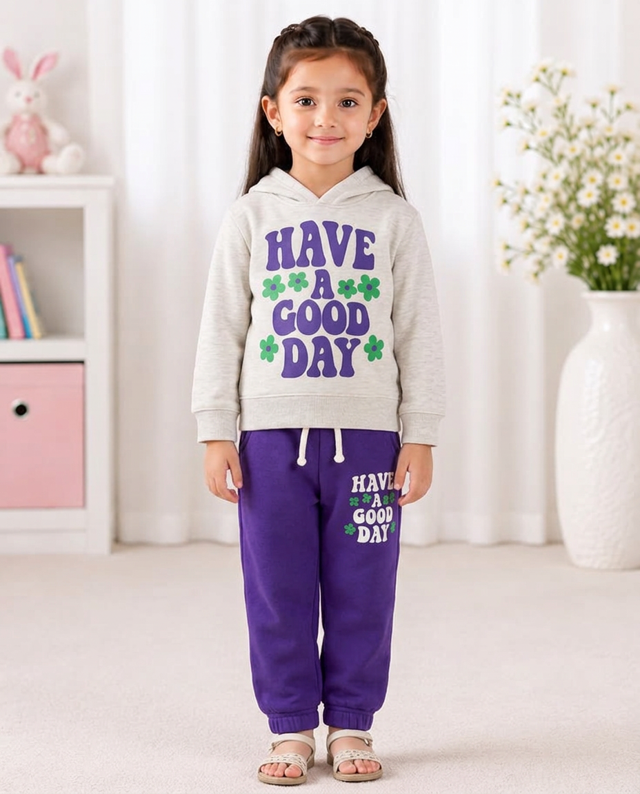 Have a Good Day Kids Hoodie Tracksuit – Purple Set