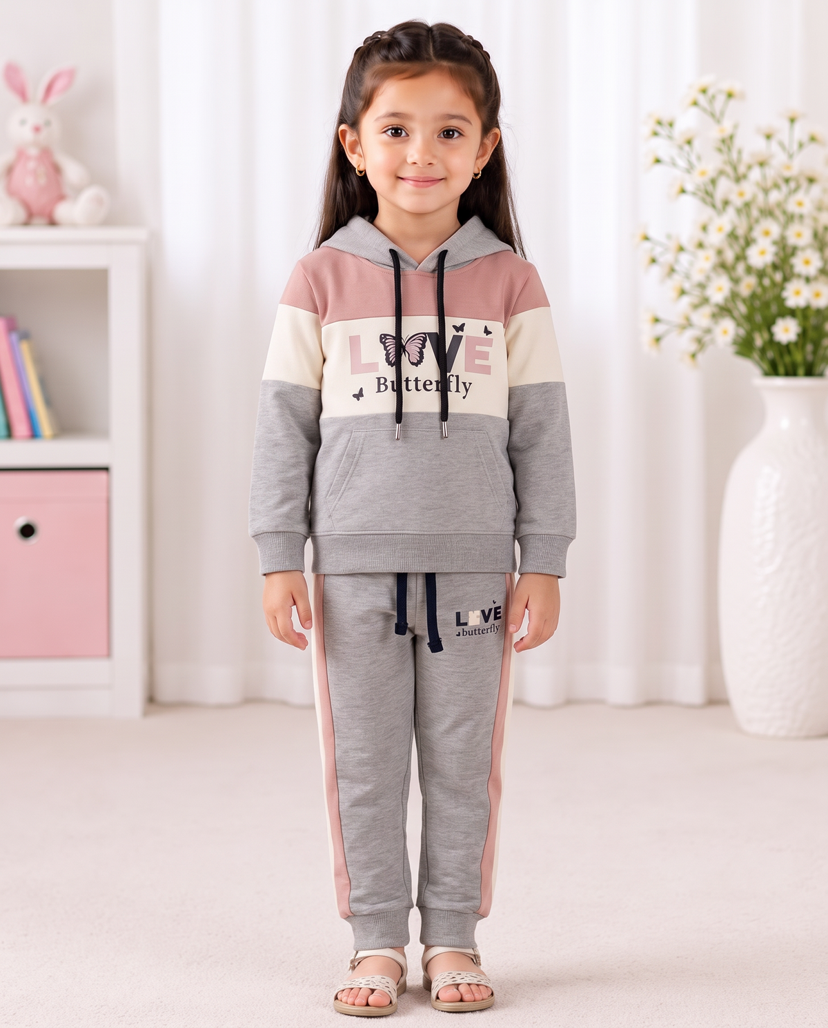 Baby Girl love butterfly Hoodie Tracksuit Imported Long Sleeve Outfit
