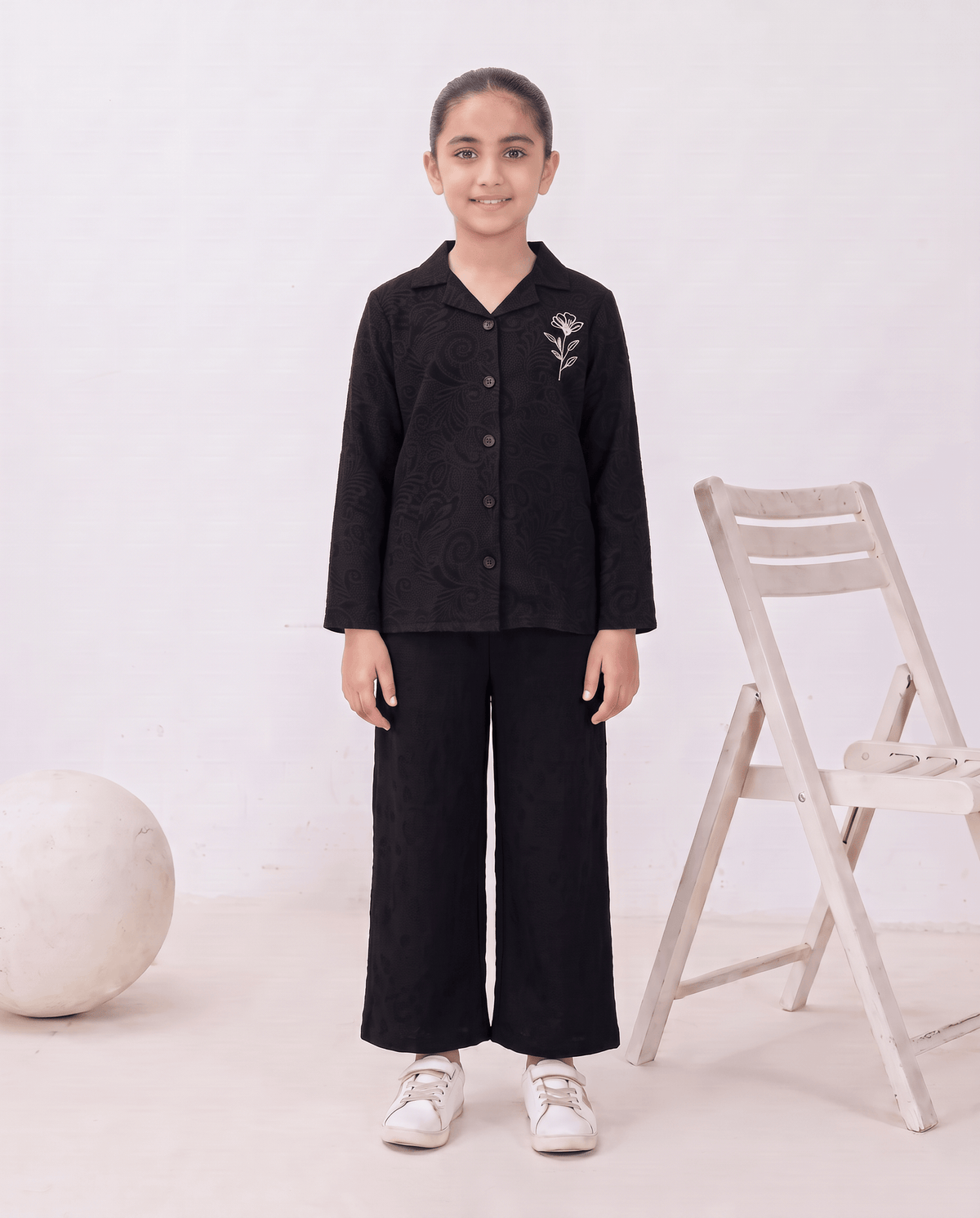 Black Paisley Textured Turkish Fabric Co-Ord Set