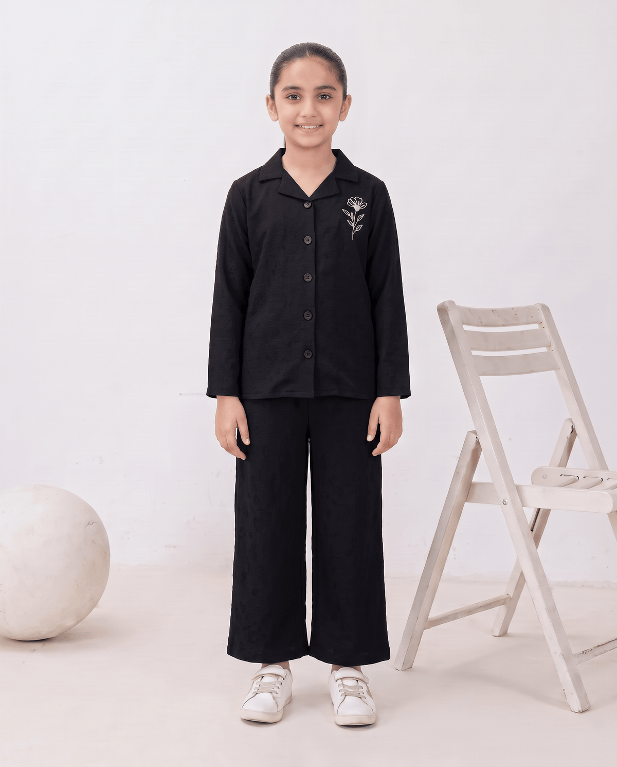 Black Dotted Textured Turkish Fabric Co-Ord Set