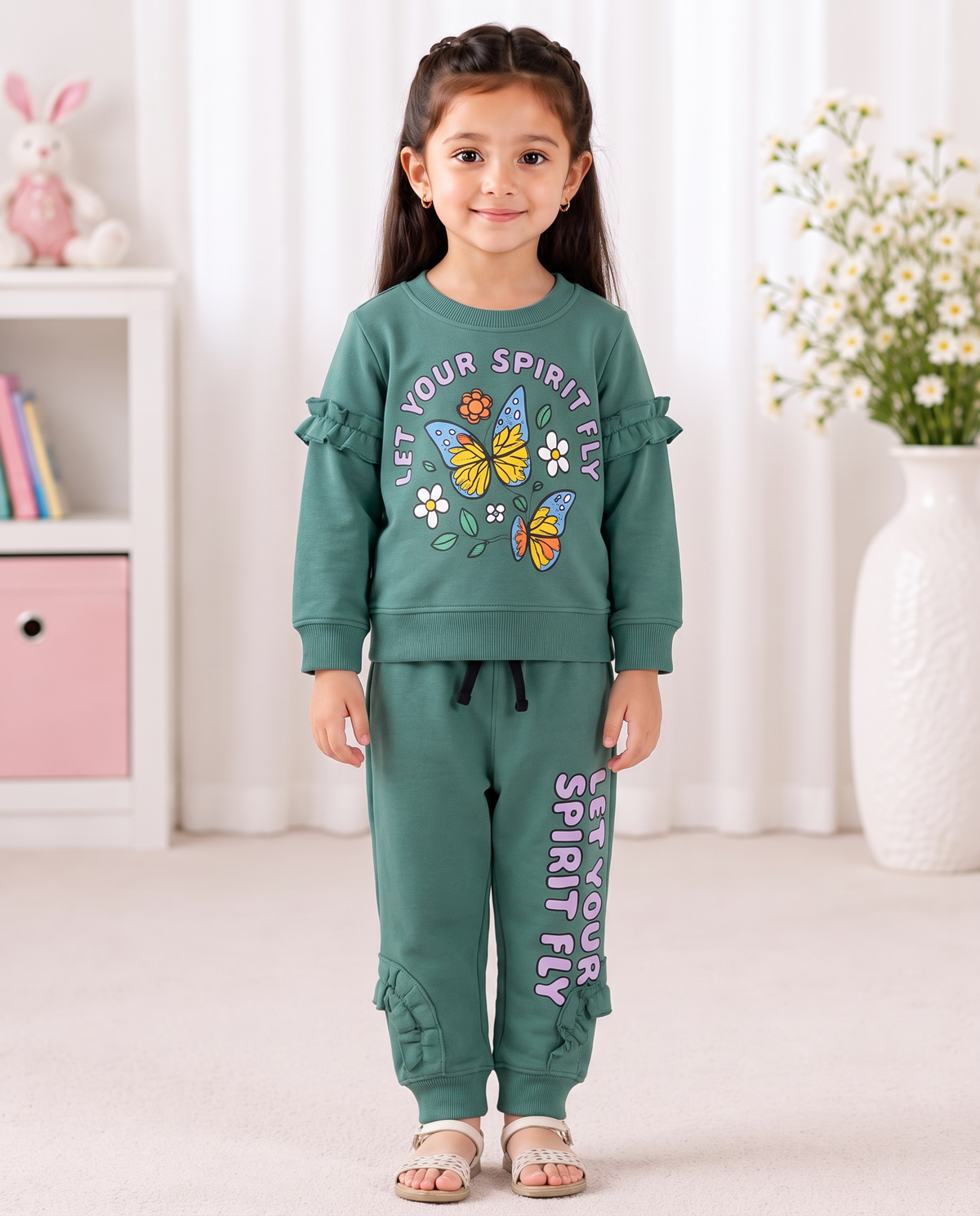 Girls Let Your Spirit Fly Green Butterfly Tracksuit