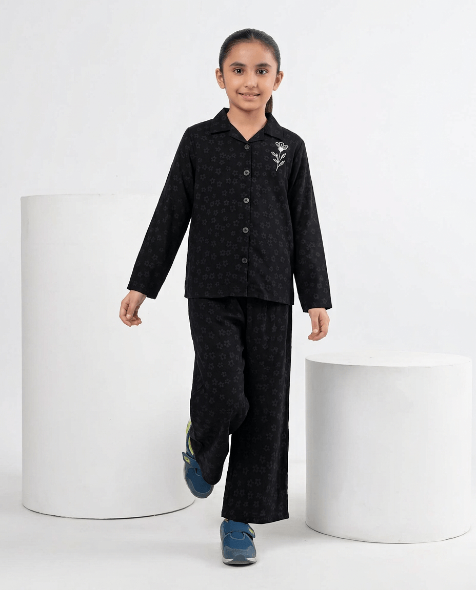 Girls Black Mini Floral Printed Turkish Fabric Co-Ord Set
