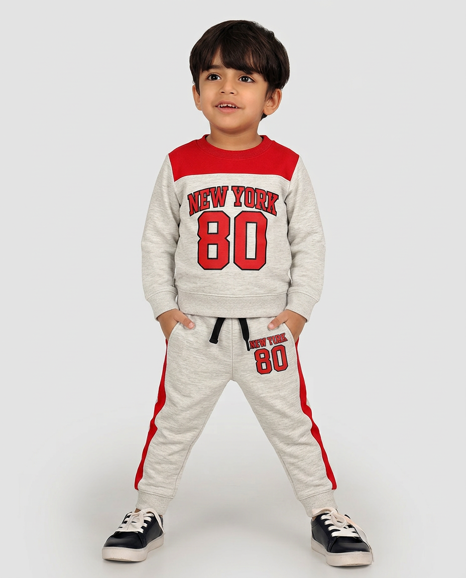New York 80 Kids Tracksuit Red Grey Sporty Set