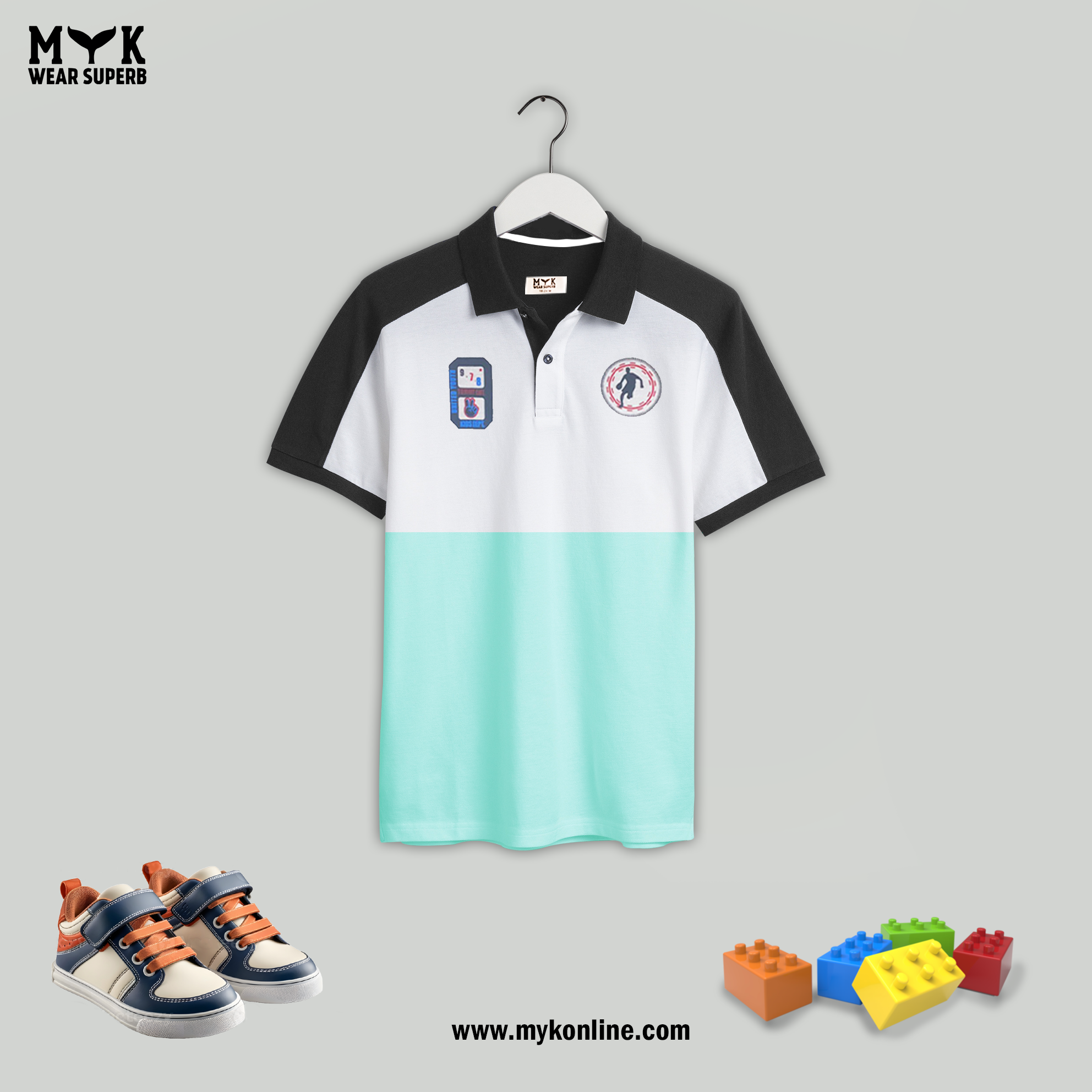Polo Sky Blue , White & Black Stripped T-Shirt Kids Wear imported
