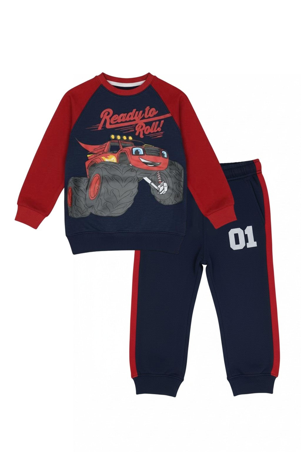 Toddler Boy "Ready to Roll" Monster Truck Graphic Navy Sweatsuit