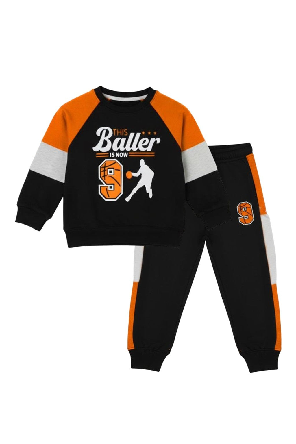 Toddler Boy Black & Orange Sports Fleece sweat suit