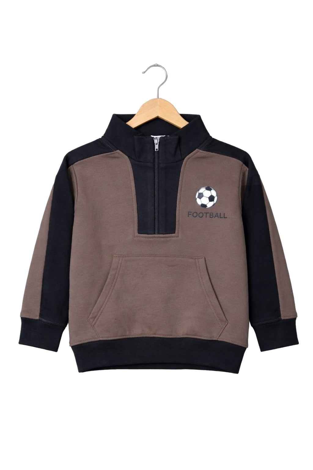 Kids' Football Graphic Half-Zip Tracksuit - Brown & Black