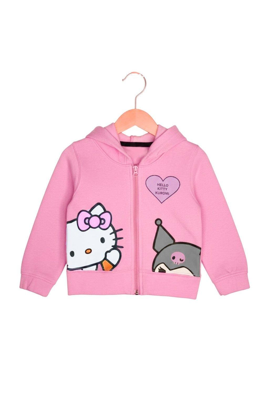Girls Hello Kitty Fleece Hoodie with Trouser Set – Pink Zip-Up Hoodie & Black Pants