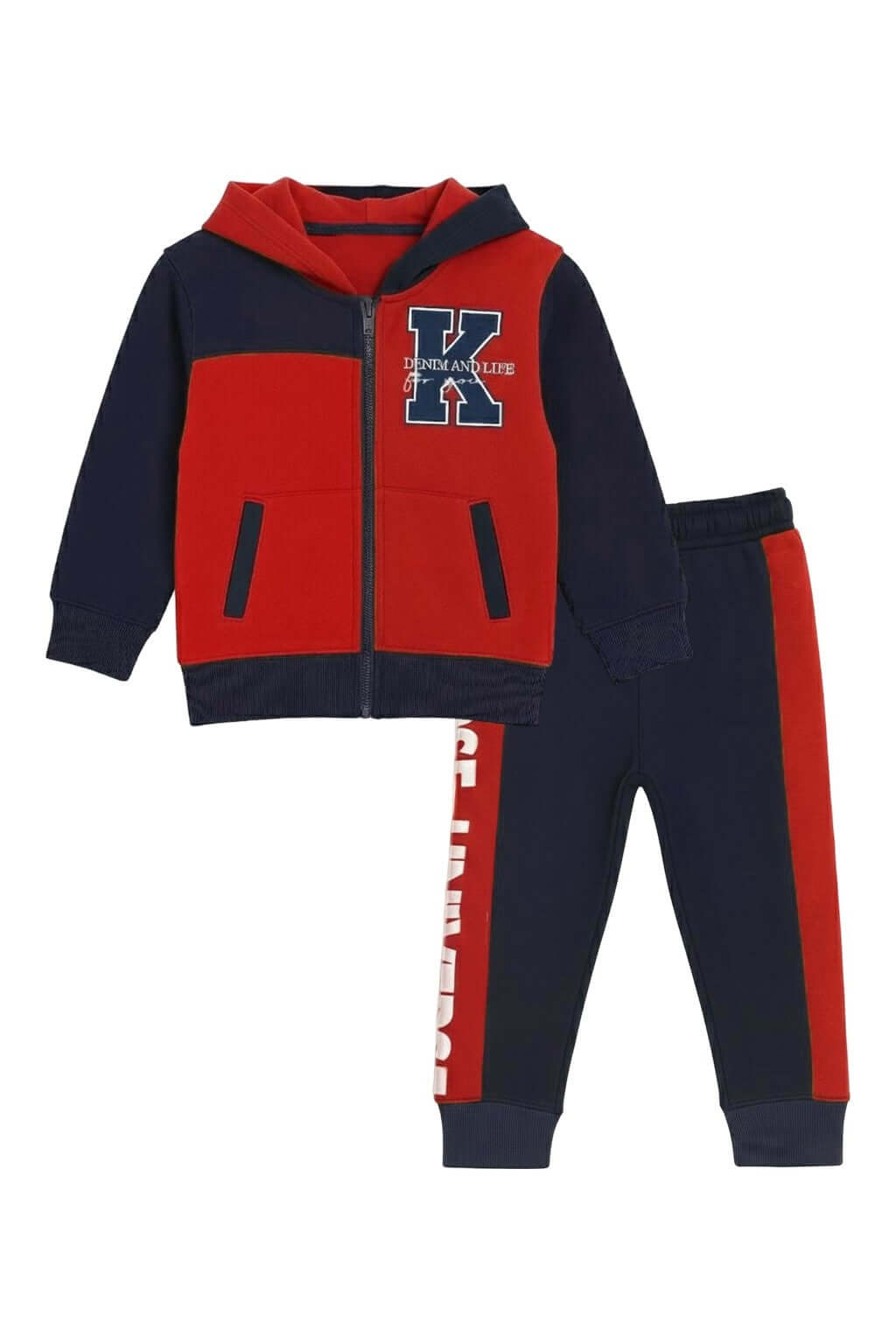 Red & Navy Zip-Up Hoodie and Trouser Suit