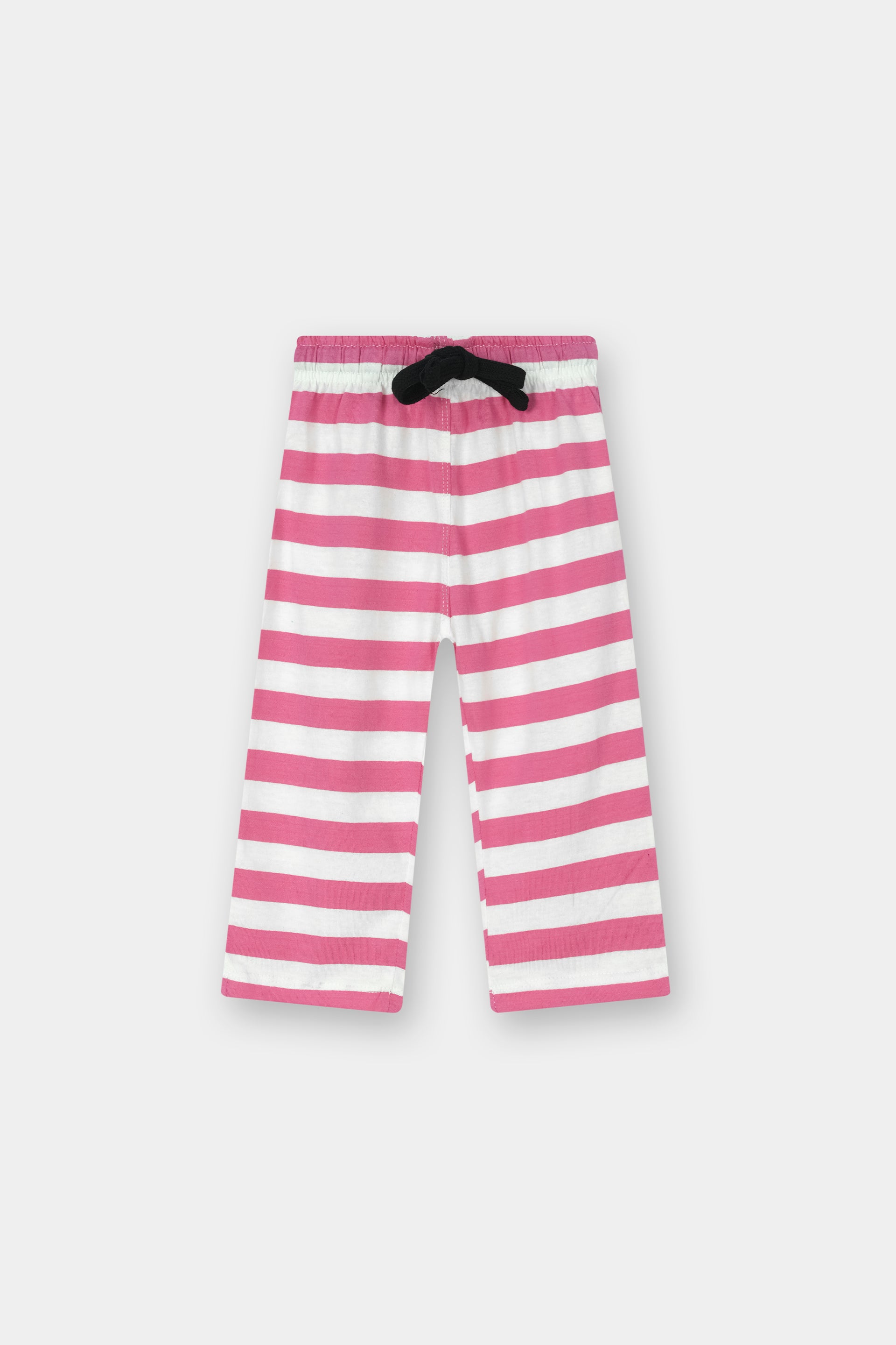 Cute Doll & Cat White Printed T-Shirt with Pink Striped Trouser Set - MYK_Fatimas