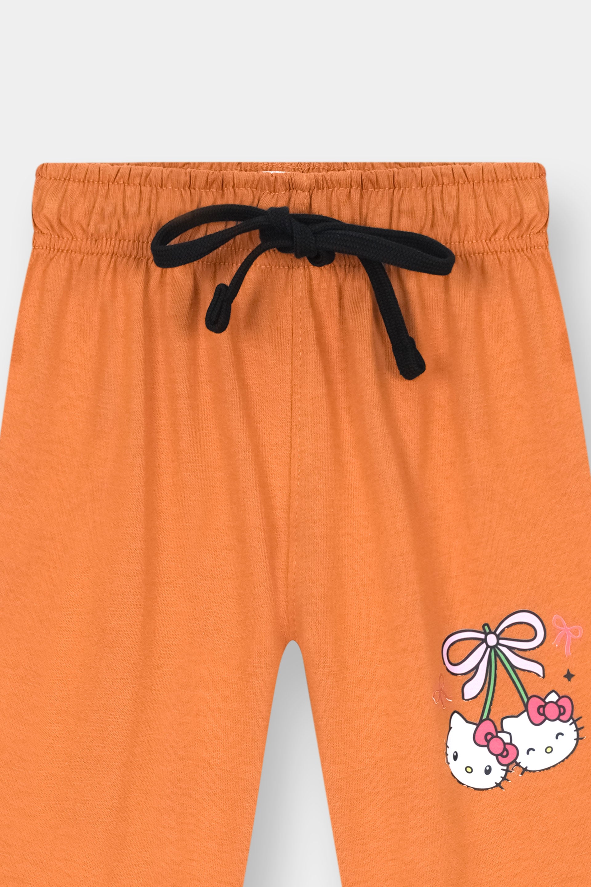 Girls Orange Kitty Print Frill Co-Ord Set – Cute Ruffle T-Shirt & Trouser Outfit - MYK_Fatimas