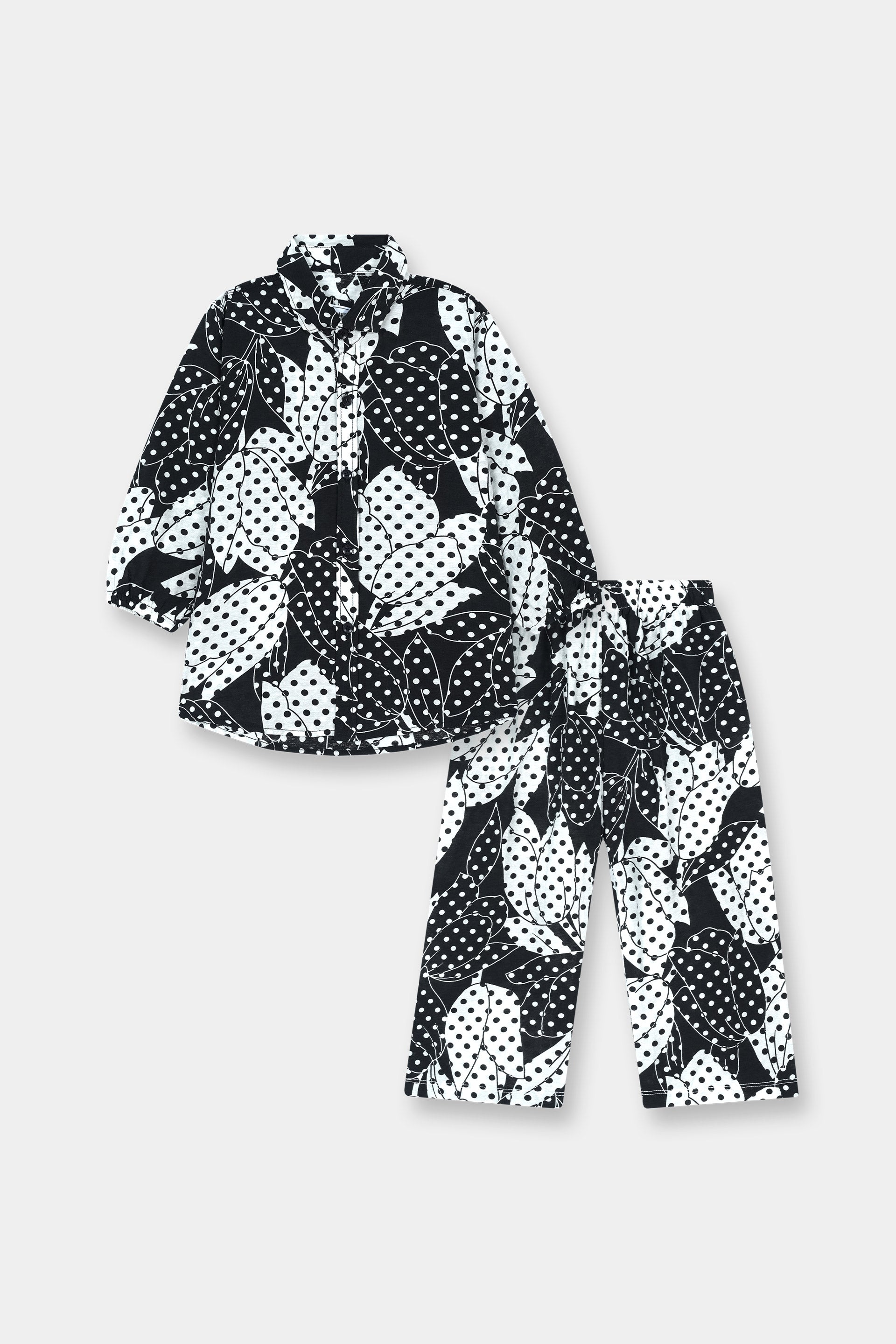 Bold Black & White Polka Leaf Co-Ord Set - MYK_Fatimas