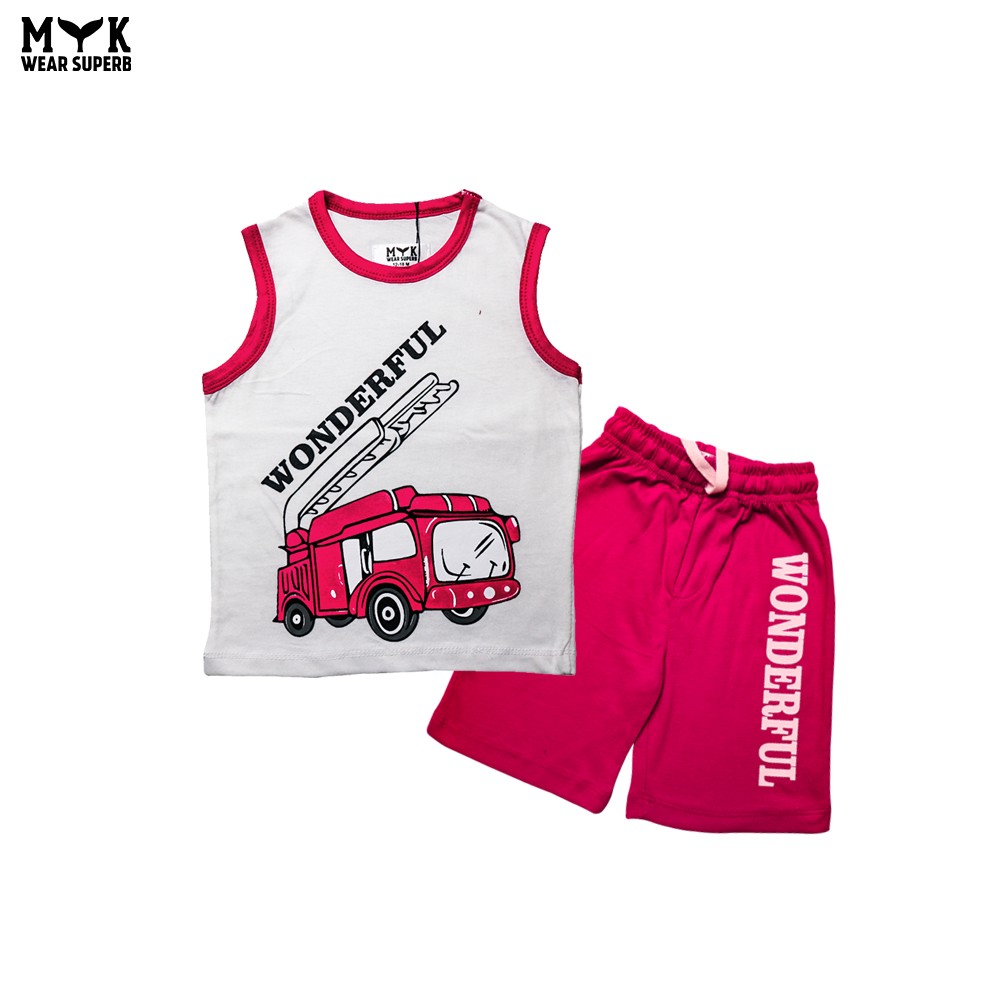 Wonderful Fire Truck Sleeveless Summer Set for Boys – Bold & Fun