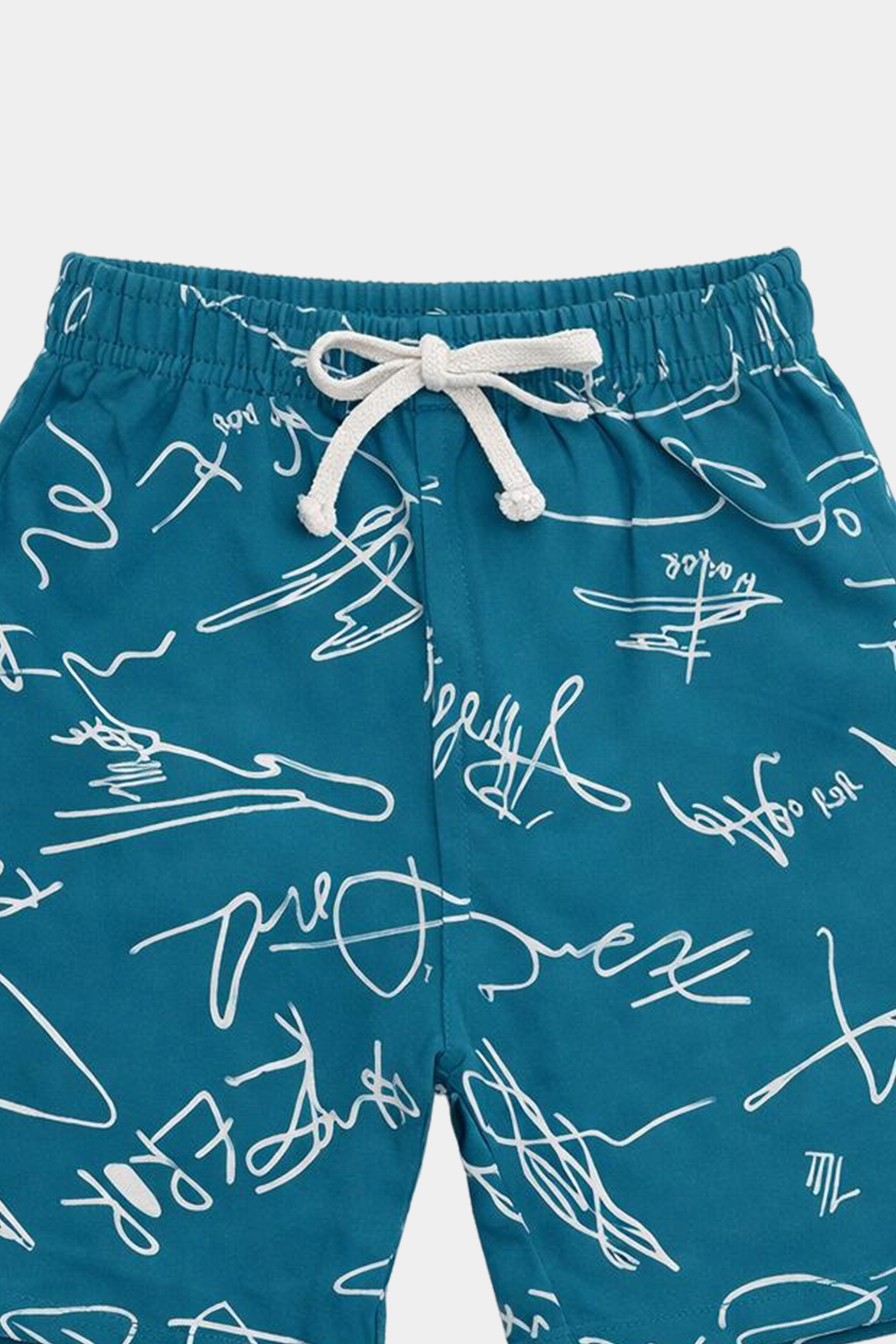 Teal Scribble Print Linen Shirt & Shorts Set - MYK_Fatimas