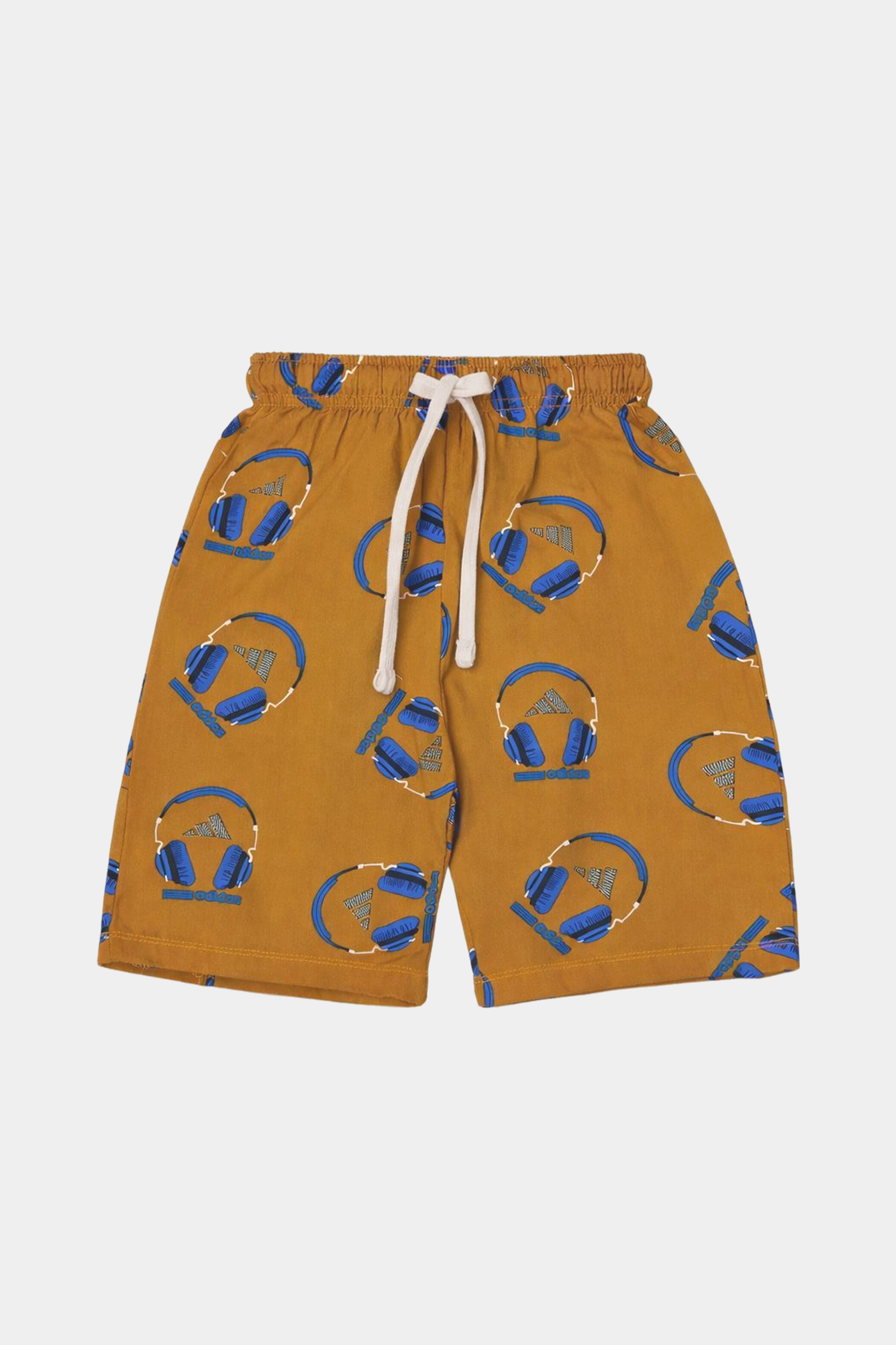 Boys Summer Linen Co-ord Set – Mustard Headphone Print Shirt & Shorts - MYK_Fatimas