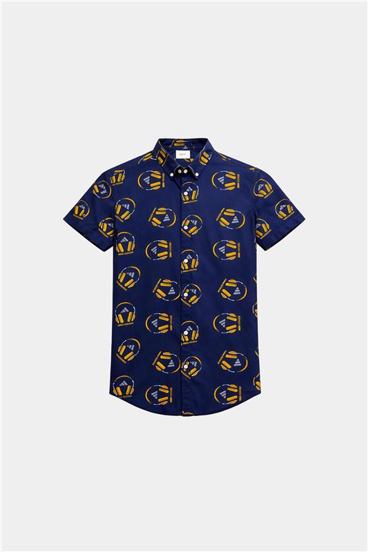 Boys Summer Co-ord Set in Navy Blue – Headphone Print Linen - MYK_Fatimas