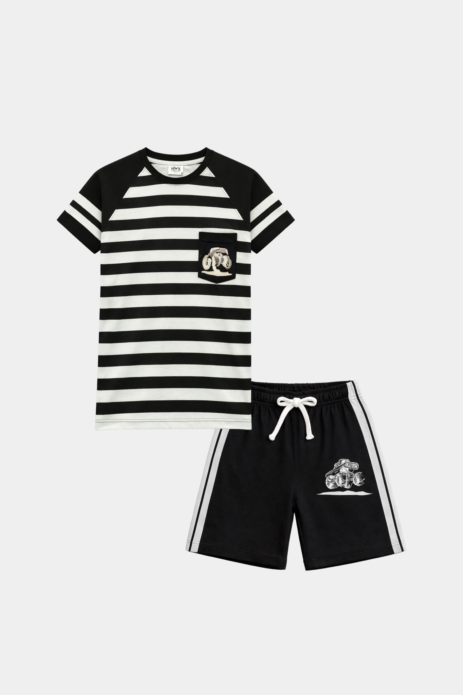 Boys Summer Striped Monster Truck Outfit – Black & White - MYK_Fatimas