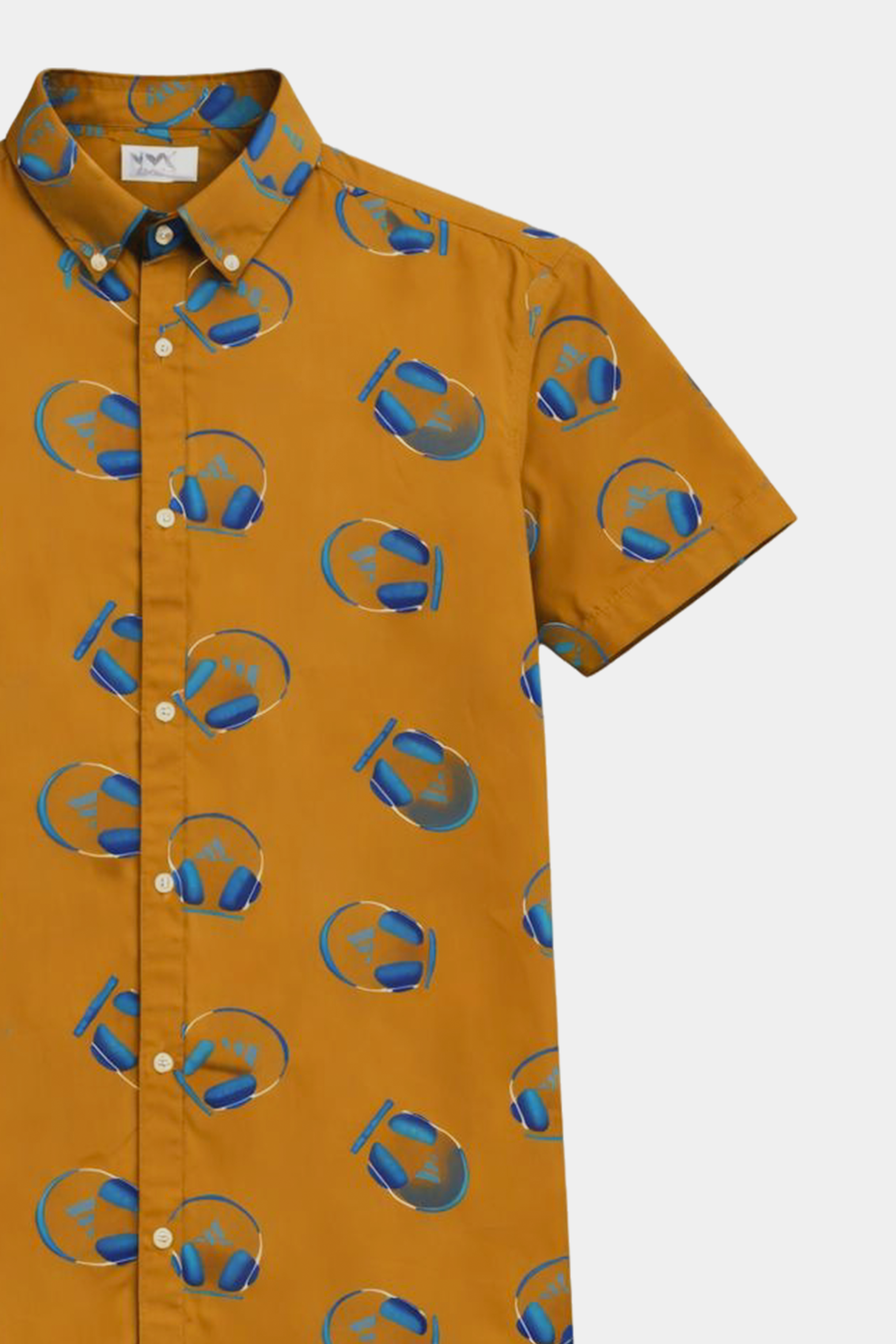 Boys Summer Linen Co-ord Set – Mustard Headphone Print Shirt & Shorts - MYK_Fatimas