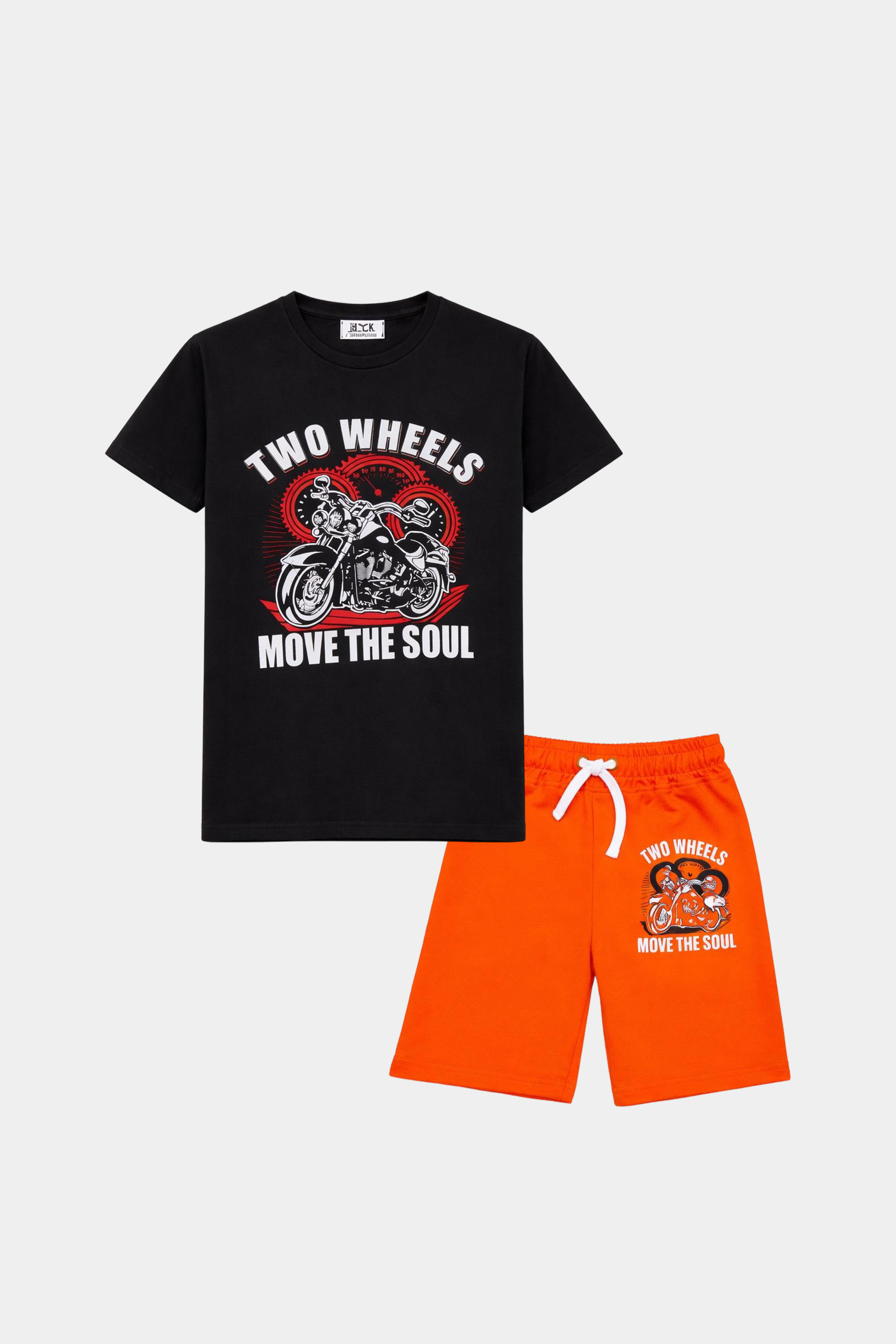 Two Wheels Kids Summer Set – Bold Black & Orange Biker Style - MYK_Fatimas
