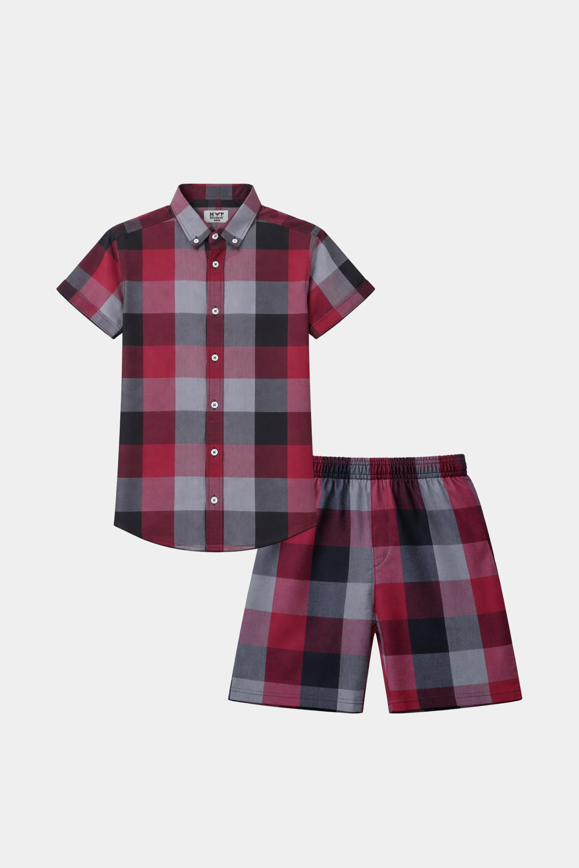 Boys Red & Grey Checkered Shirt with Matching Shorts Summer Outfit Set - MYK_Fatimas