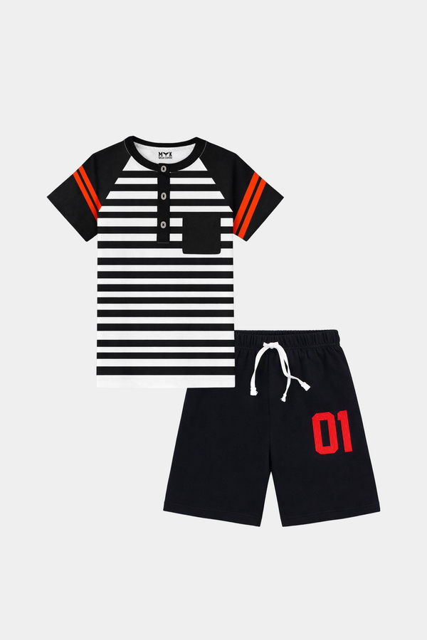 Boys' Striped Black & White Summer Co-Ord Set - MYK_Fatimas