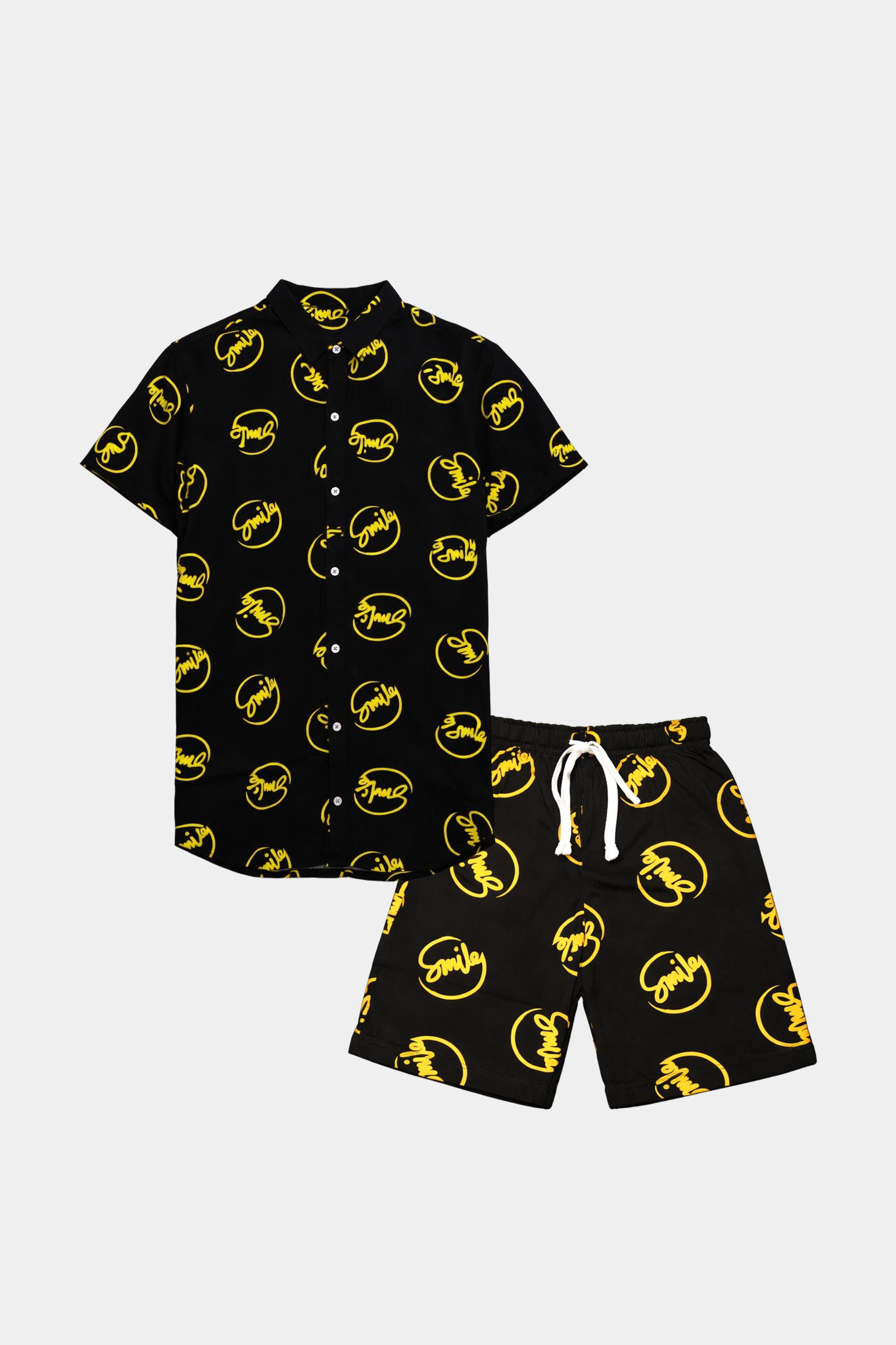 Boys Black & Yellow “Smile” Linen Co-Ord Set – Summer Vibes - MYK_Fatimas