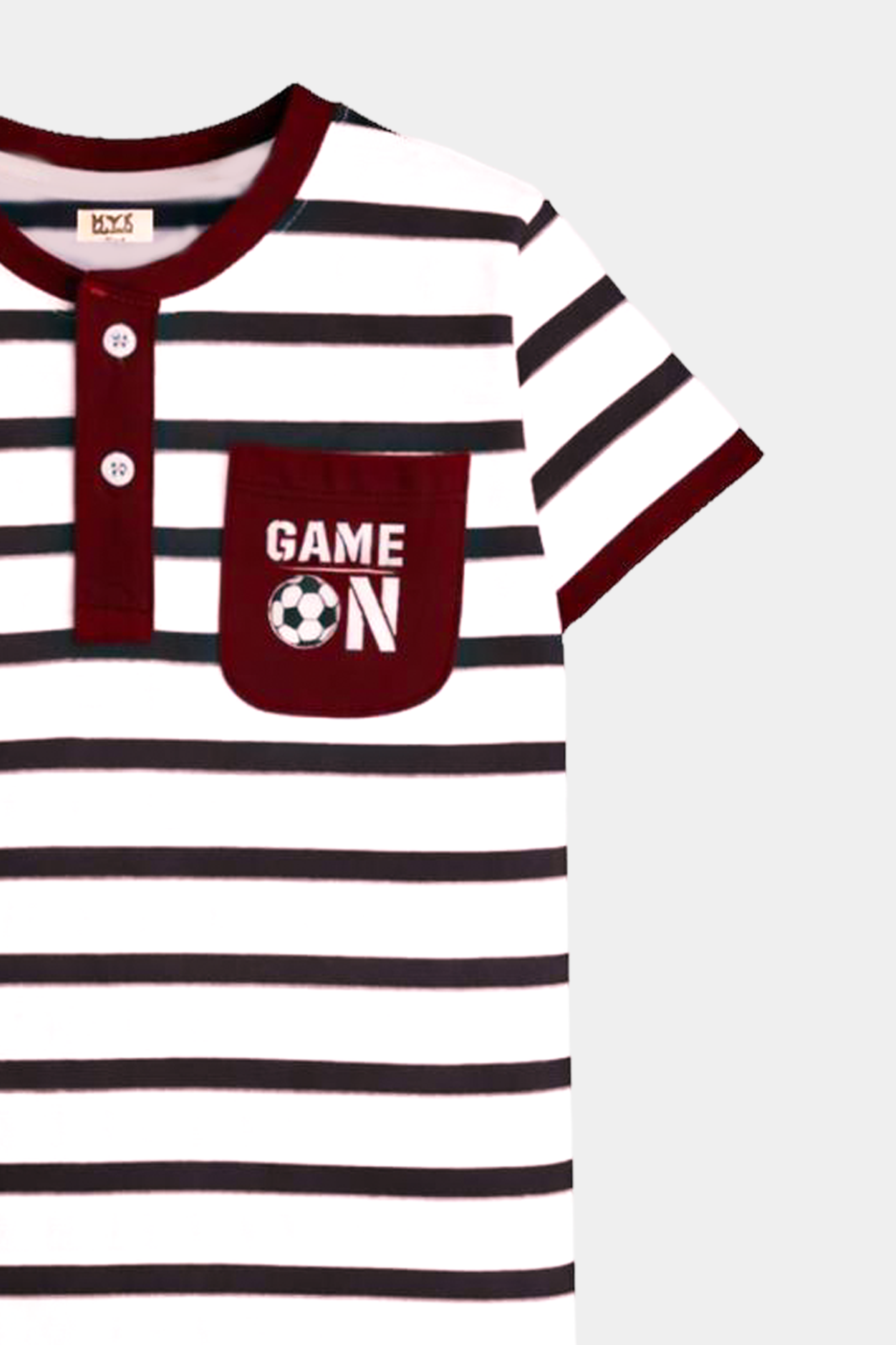 Boys' Striped “Game On” Maroon & White Summer Set - MYK_Fatimas