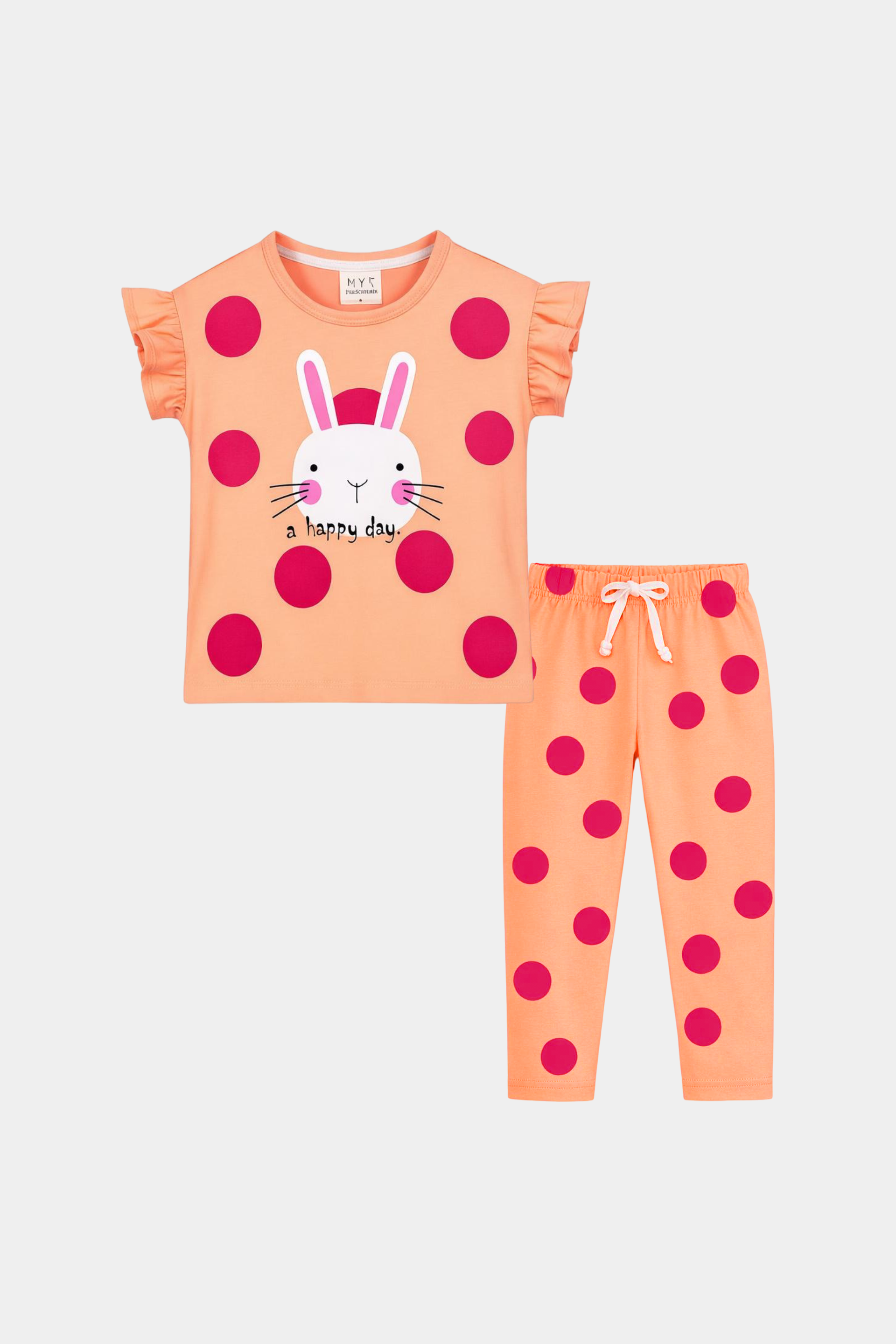 Girls' “A Happy Day” Bunny Polka Dot Summer Set – Peach & Pink - MYK_Fatimas