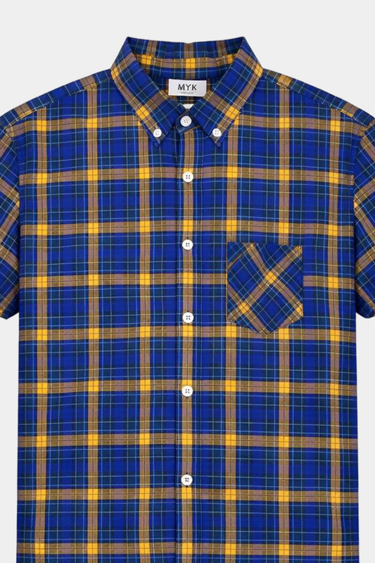 Boys' Casual Plaid Short-Sleeve Shirt – Blue & Yellow - MYK_Fatimas