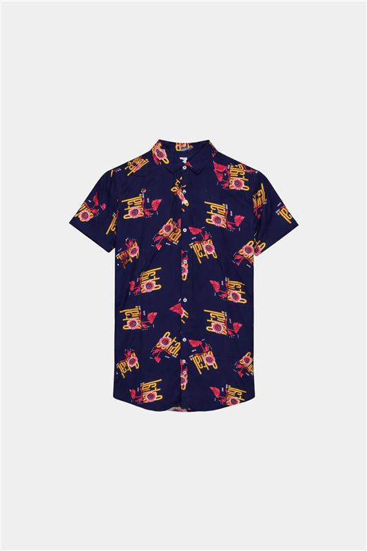Boys' Printed Linen Shirt & Shorts Co-Ord Set – Navy Blue - MYK_Fatimas
