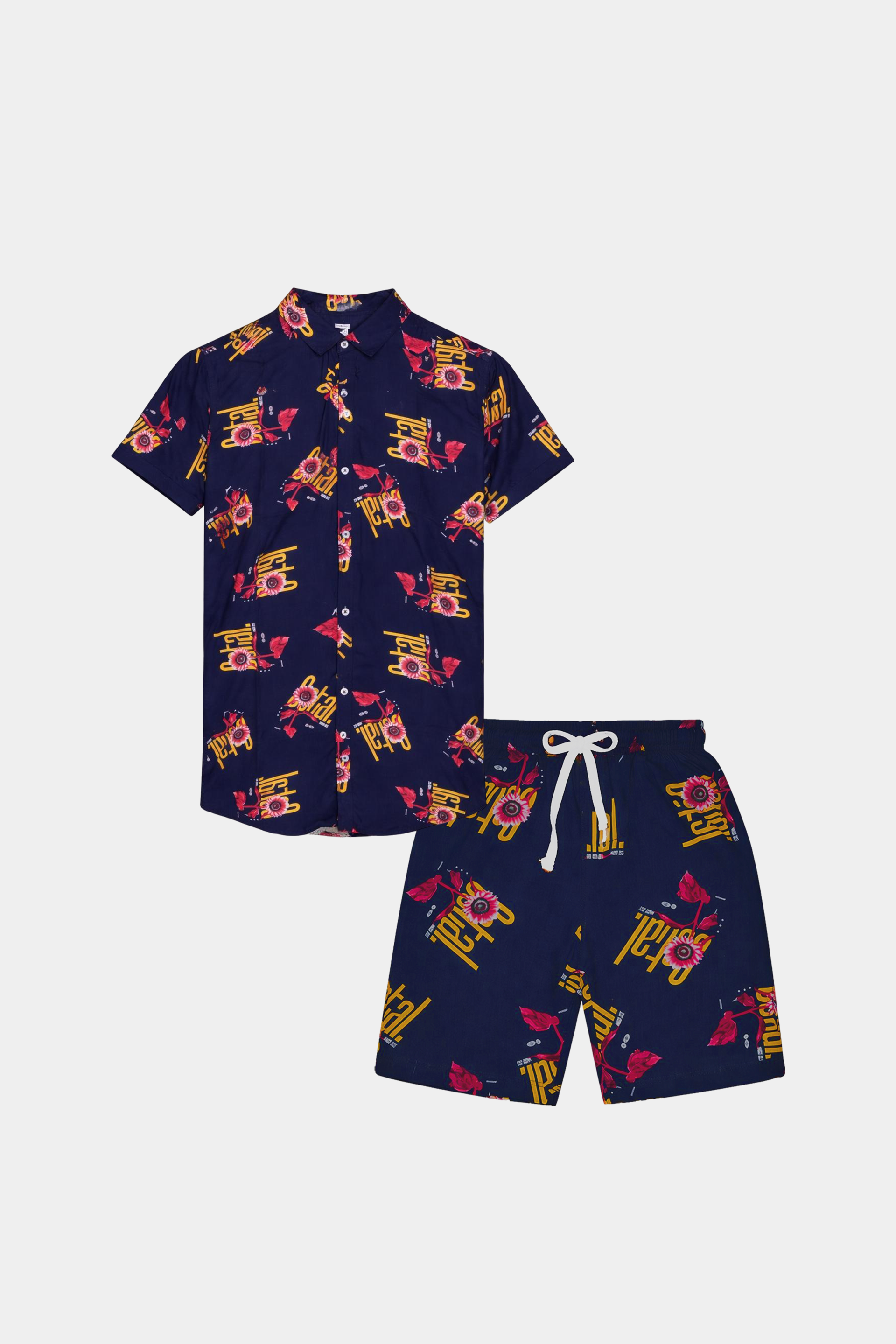 Boys' Printed Linen Shirt & Shorts Co-Ord Set – Navy Blue - MYK_Fatimas