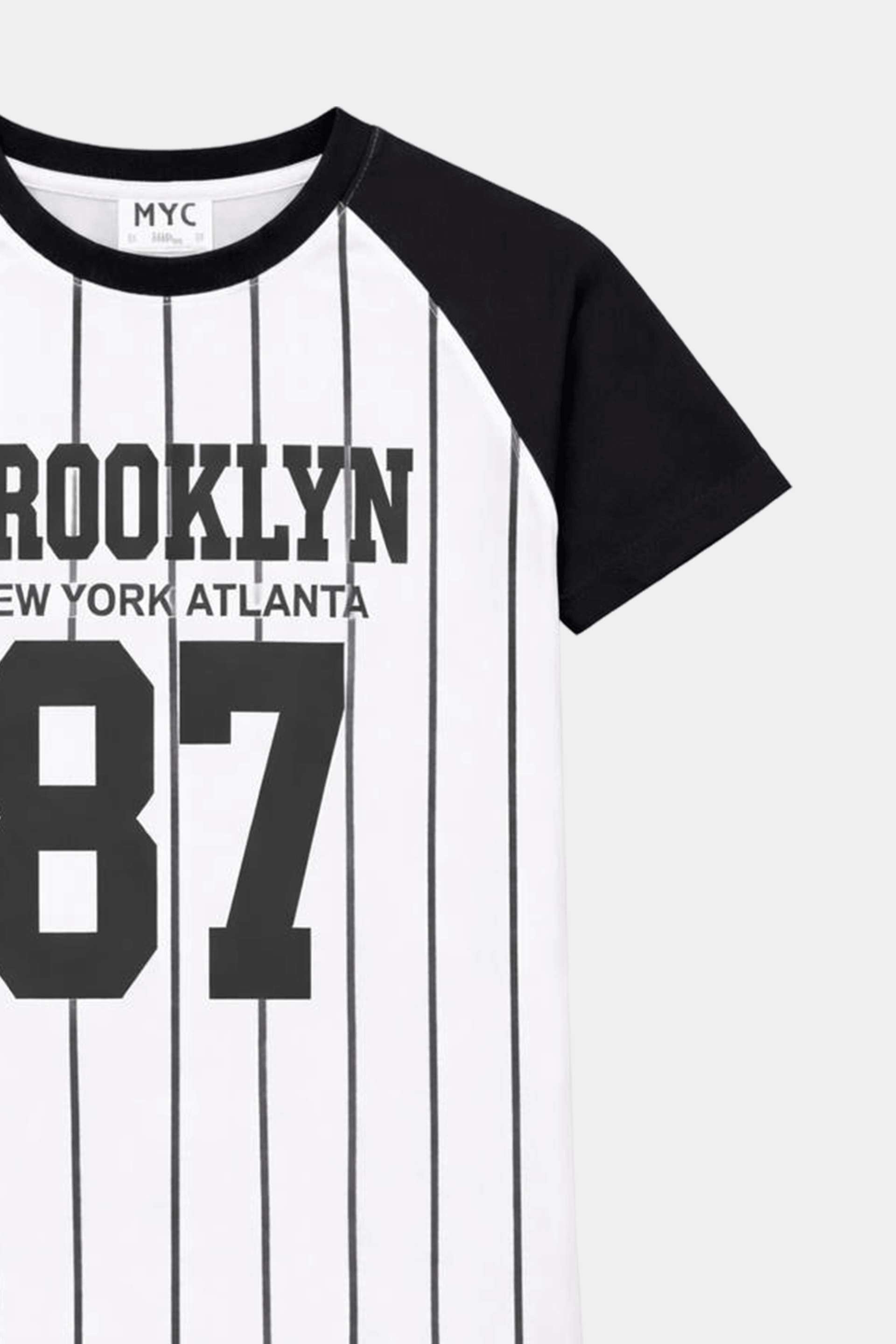 Boys Brooklyn 87 Striped T-Shirt & Navy Jogger Pants Co-Ord Set - MYK_Fatimas