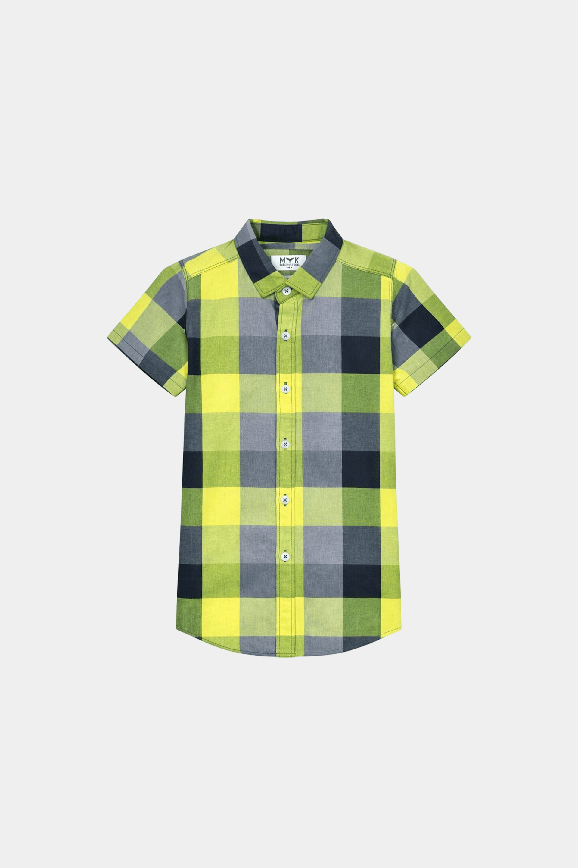 Boys Lime Green & Navy Checkered Shirt & Shorts Set - MYK_Fatimas
