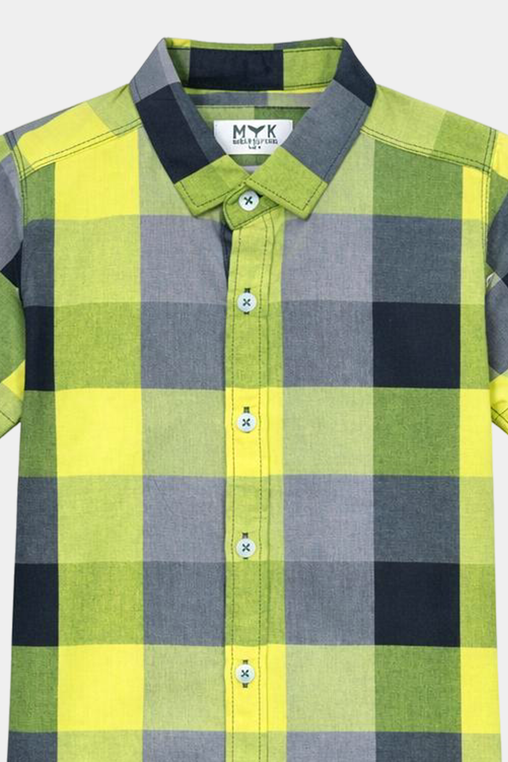 Boys Lime Green & Navy Checkered Shirt & Shorts Set - MYK_Fatimas