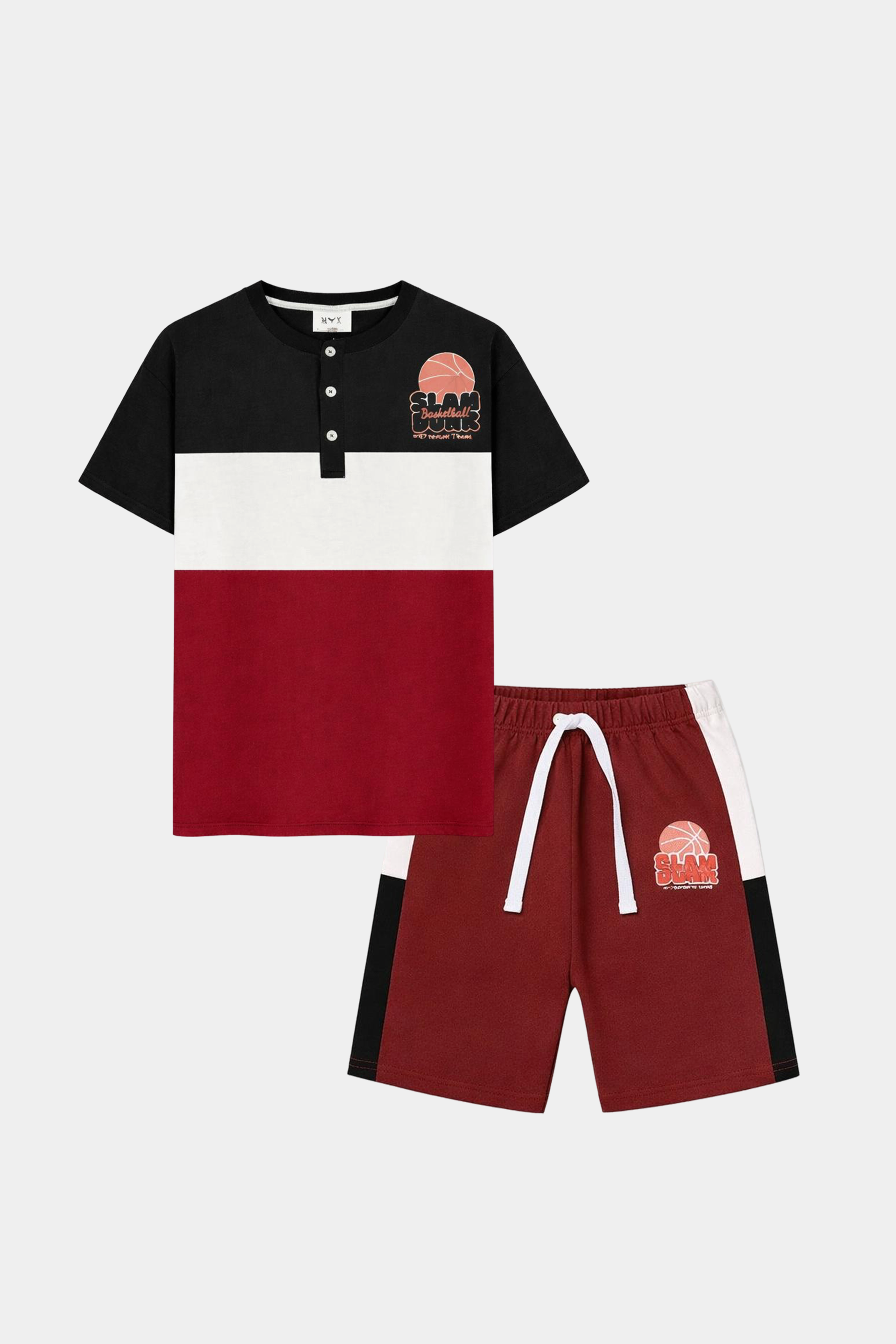 Boys' Basketball Themed Colorblock T-Shirt & Shorts Set - MYK_Fatimas