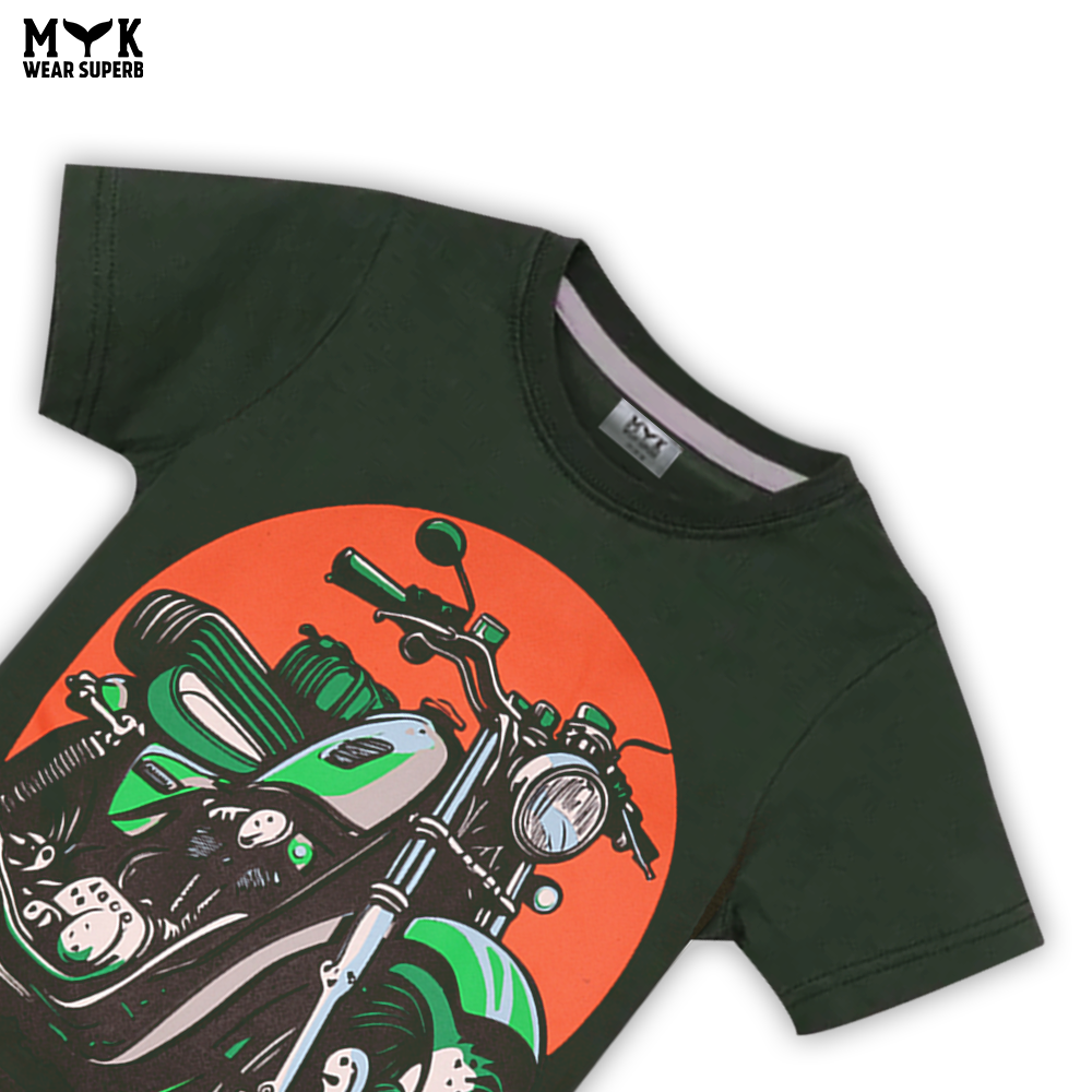 Boys’ Biker Graphic Summer T-Shirt – Dark Green