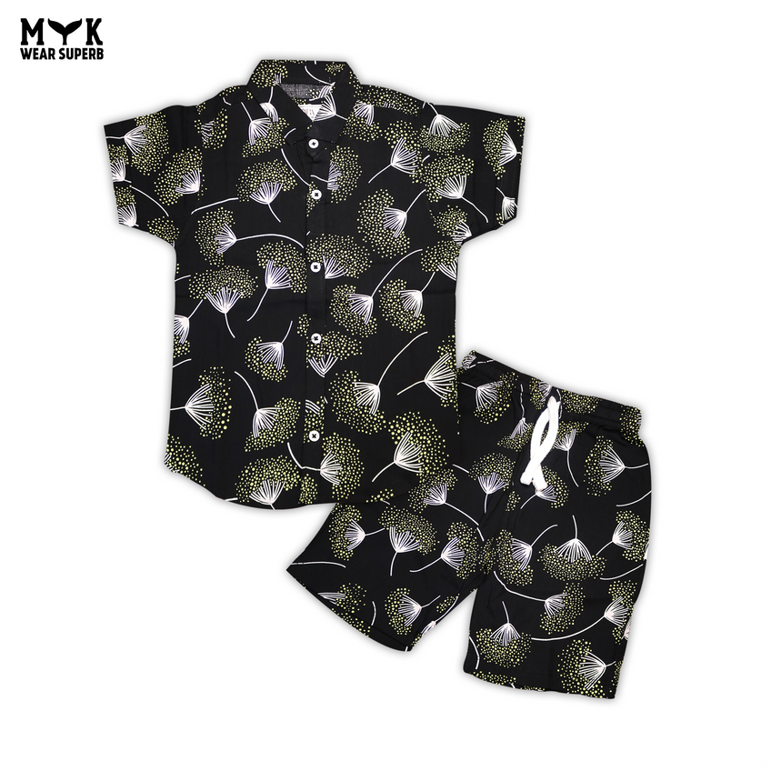 Tropical Bloom Black Shirt & Shorts Set for Kids