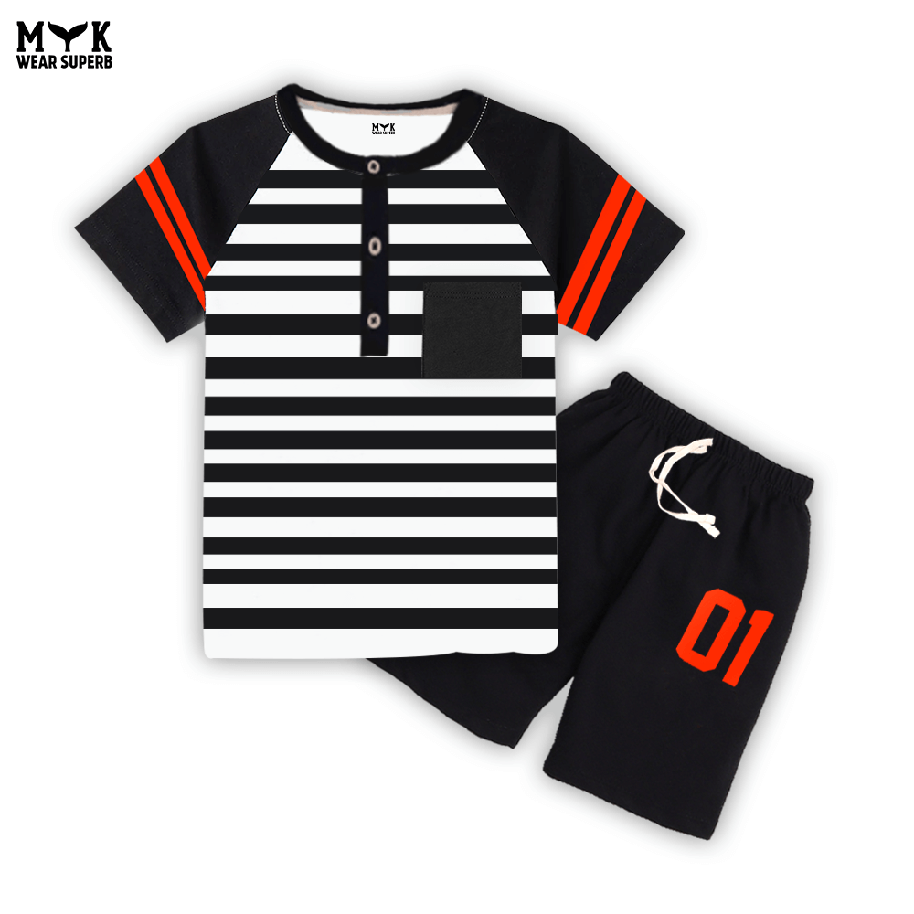 Boys Striped Black & White Summer Co-Ord Set