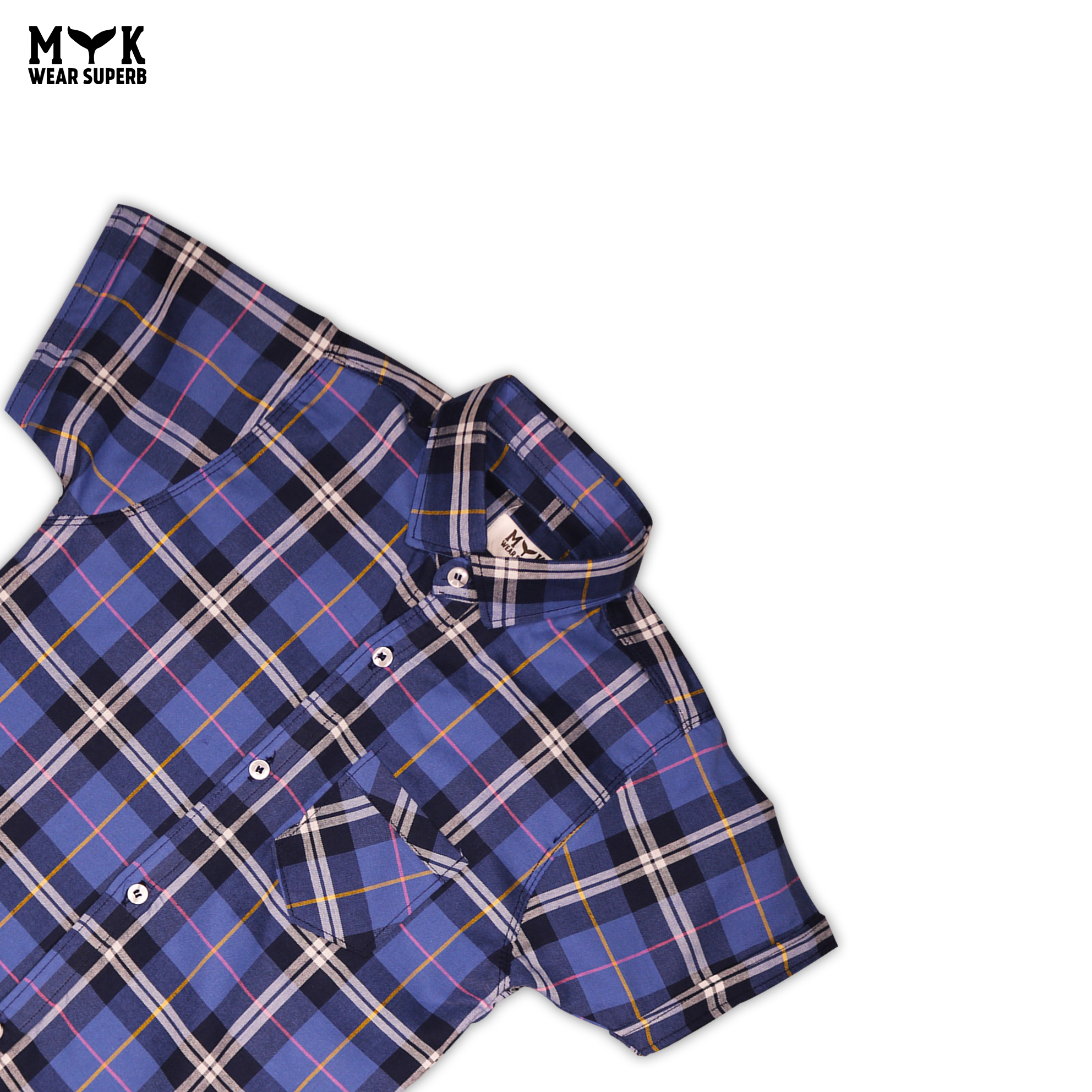 Boys' Trendy Plaid Short-Sleeve Shirt – Blue & White